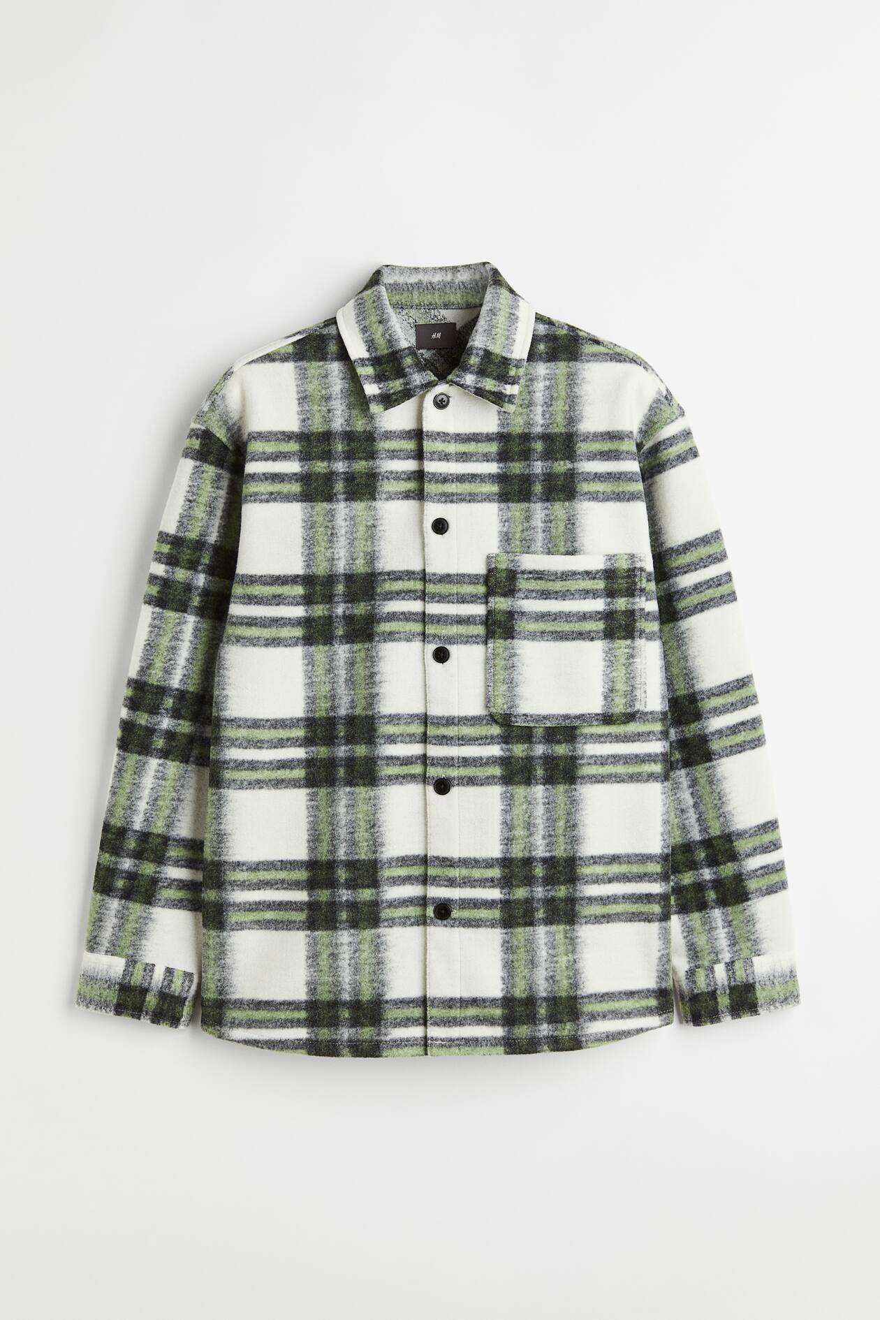 Relaxed Fit Overshirt - Long sleeve - Regular length - Green/Checked ...