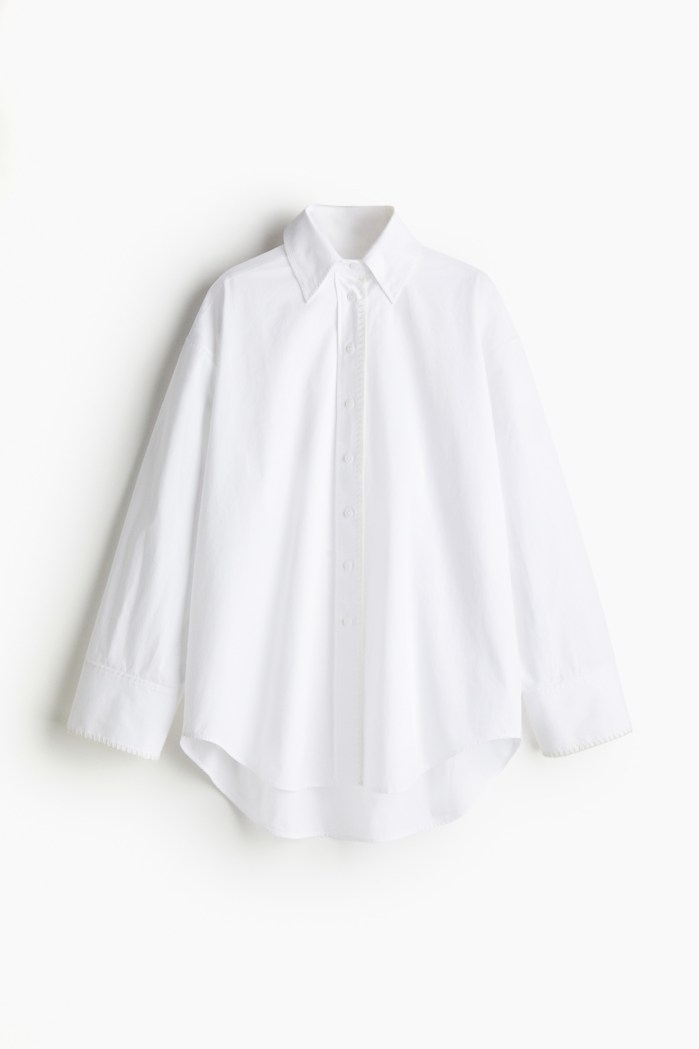 縫線細節棉質襯衫 - 白色