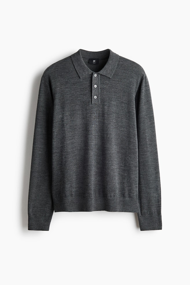 Regular-Fit Merino Wool Polo Shirt - Dark gray melange/Taupe/Navy blue/Dark khaki green - 1