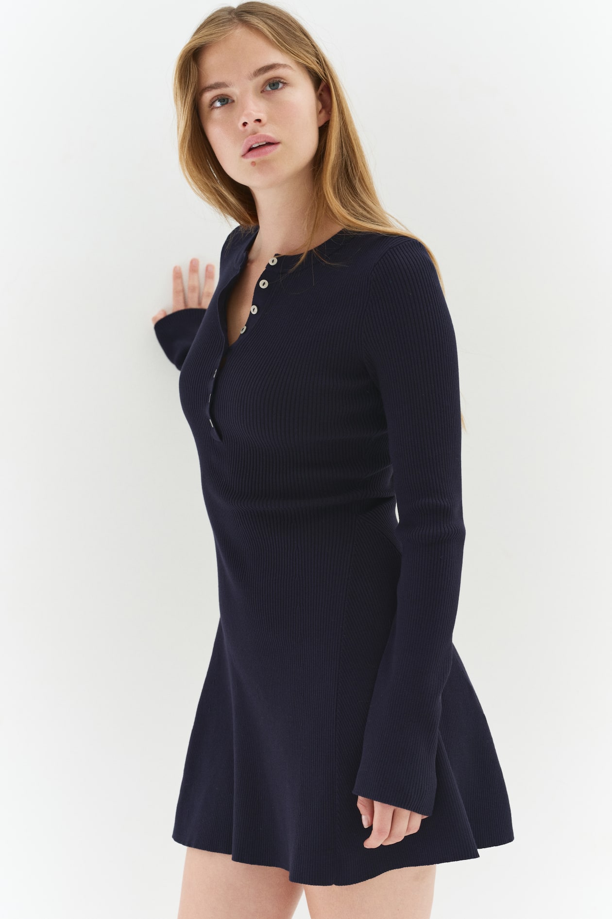 Rib-Knit Dress with Flared Skirt - image 5