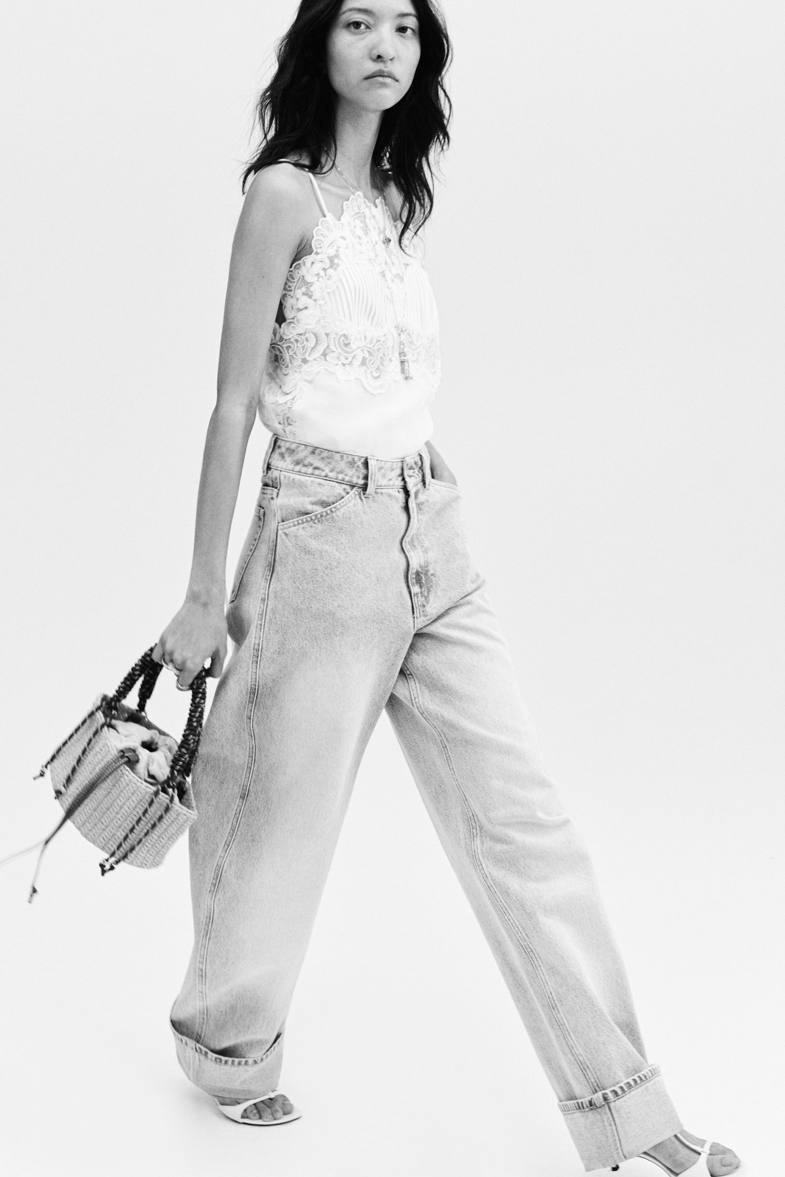 Linen-blend lace-detail top - White - 7
