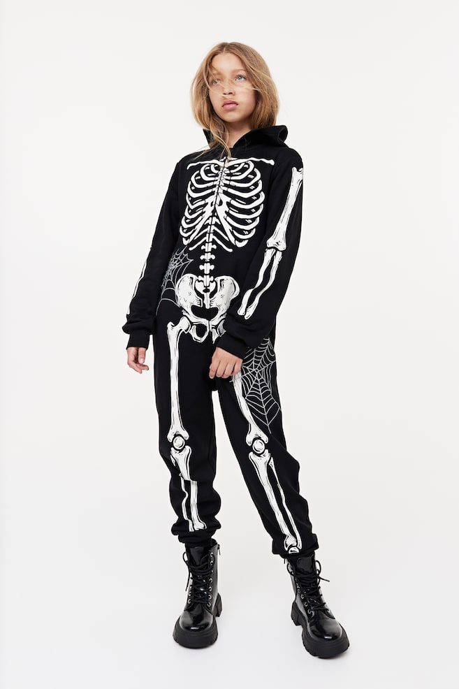 Printed sweatshirt all-in-one suit - Black/Skeleton - 2