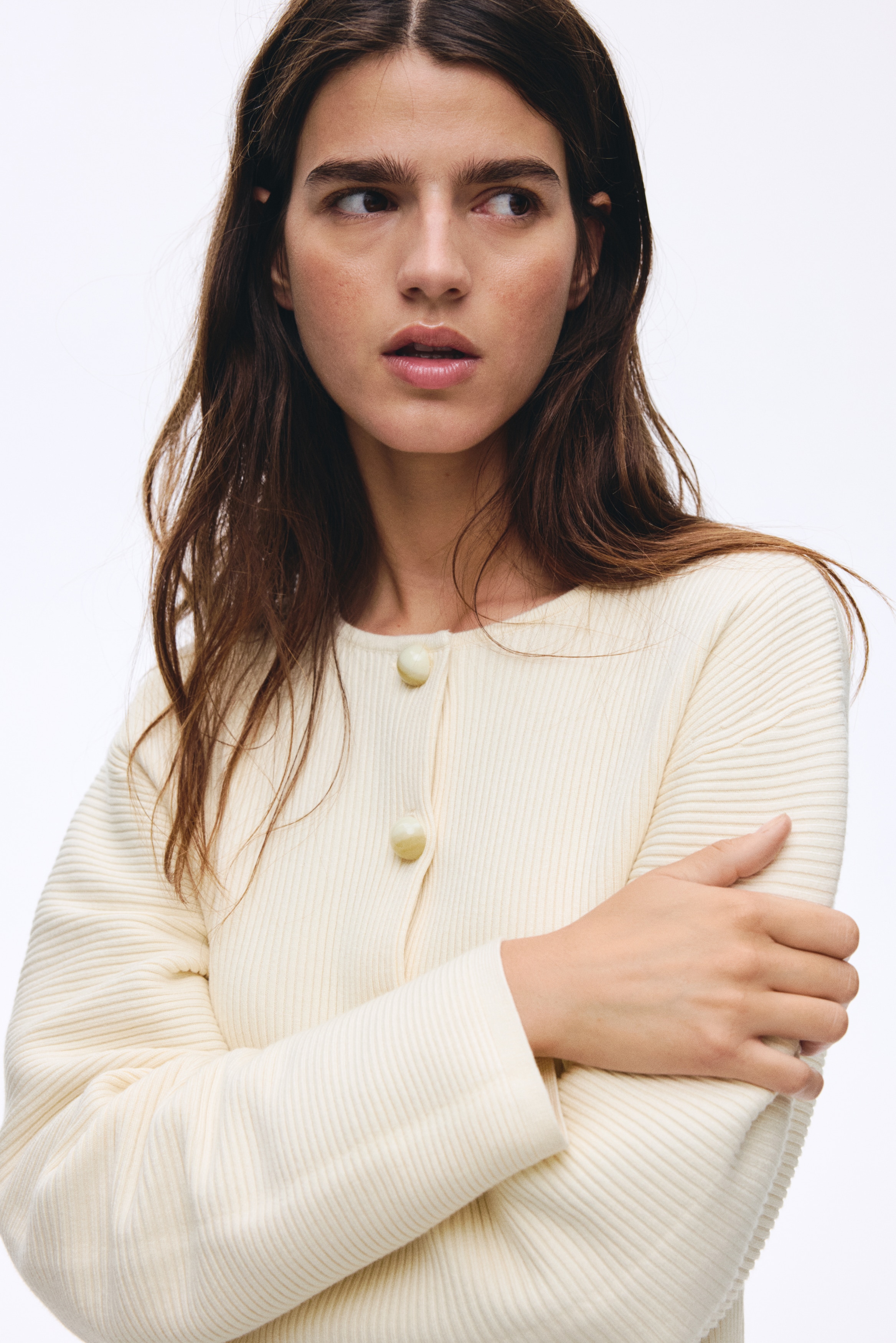 H & M - リブニットカーディガン - ベージュ H & M - リブニットカーディガン - ベージュ