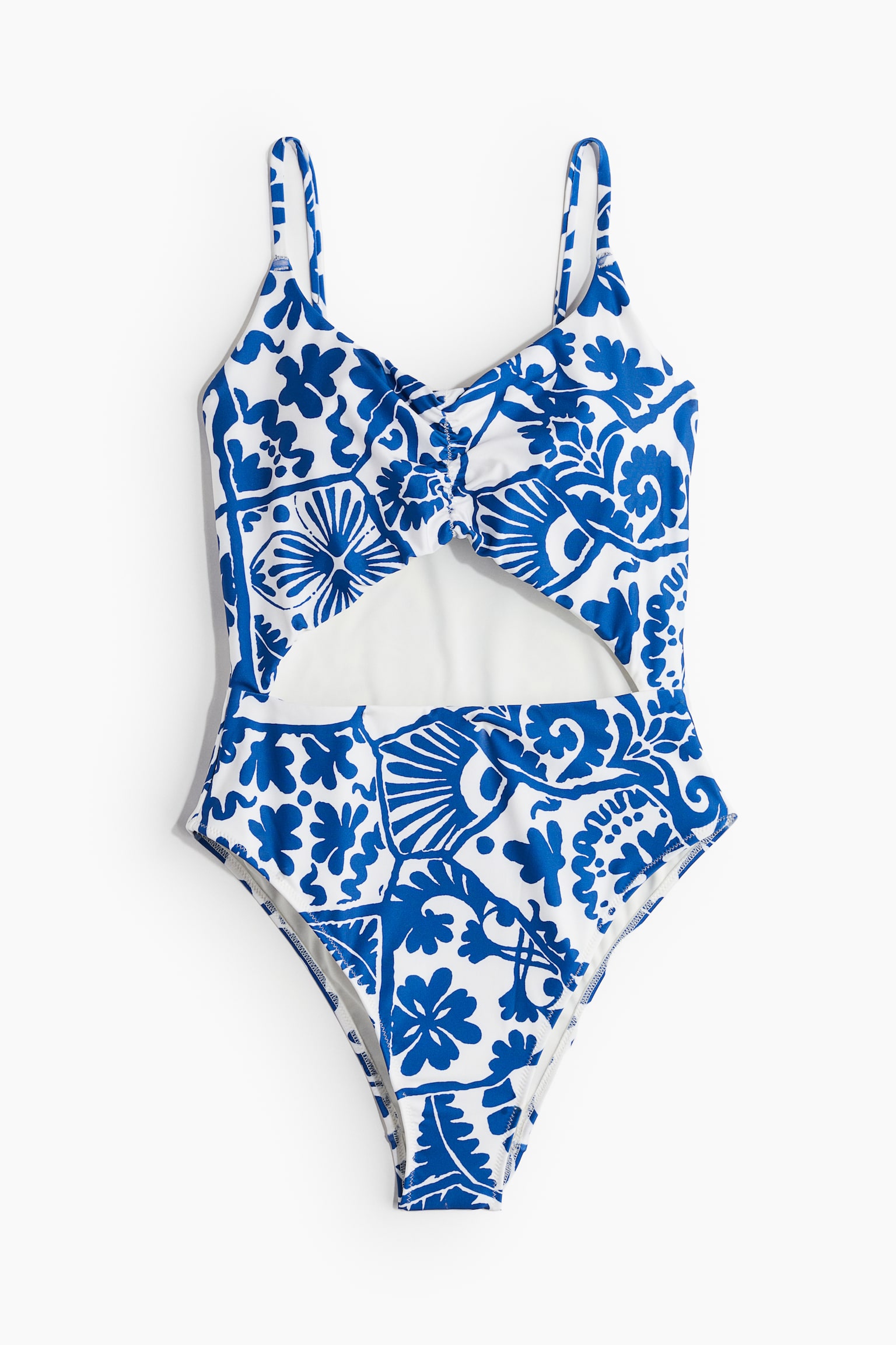 Padded-cup High-leg Swimsuit - White/Bright blue patterned/Black - 2