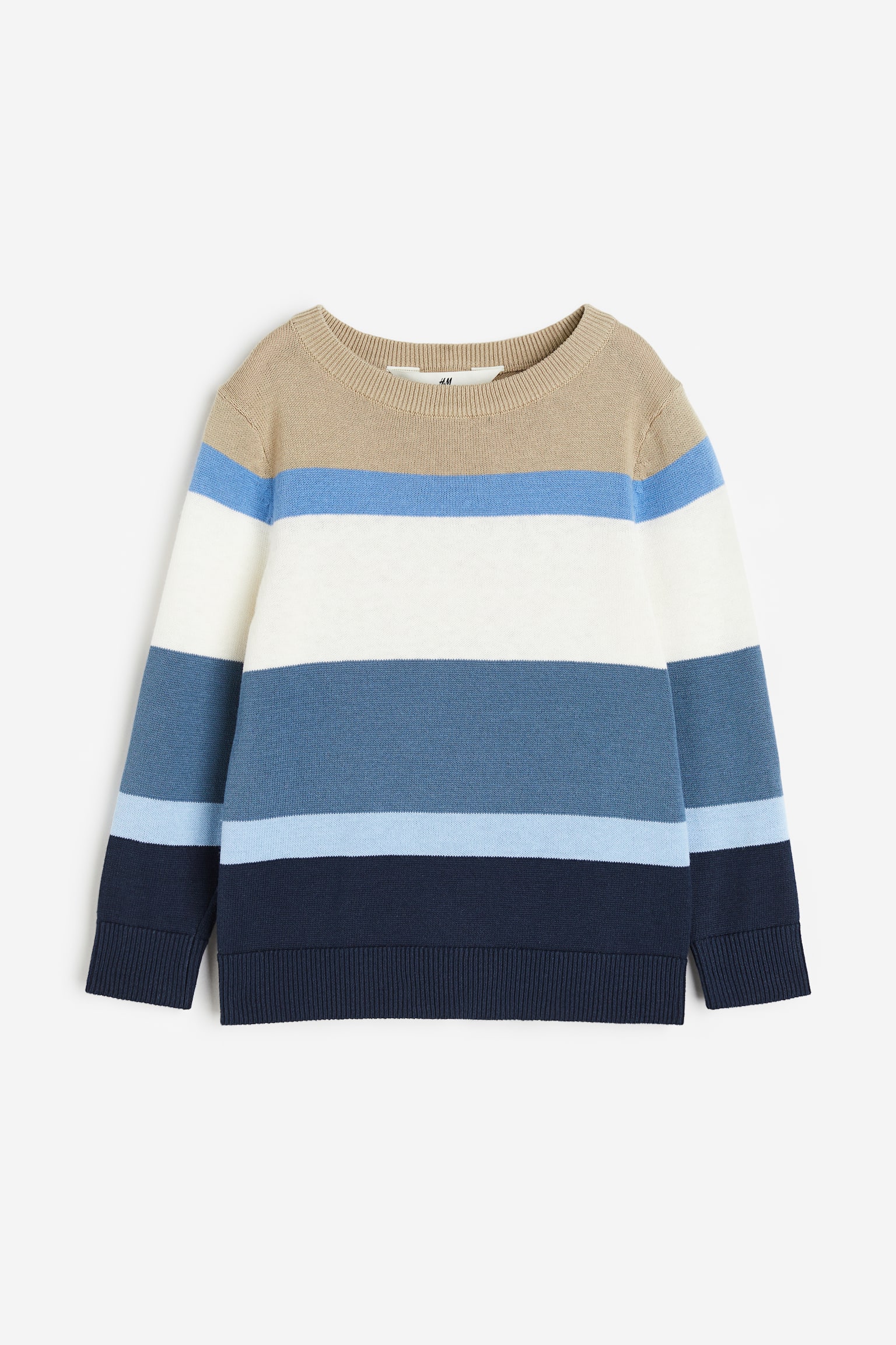 Jacquard Knit Cotton Sweater - Blue/Block colour/Dark blue/Block stripe/Natural white/Stripe/Navy blue/Stripe - 1