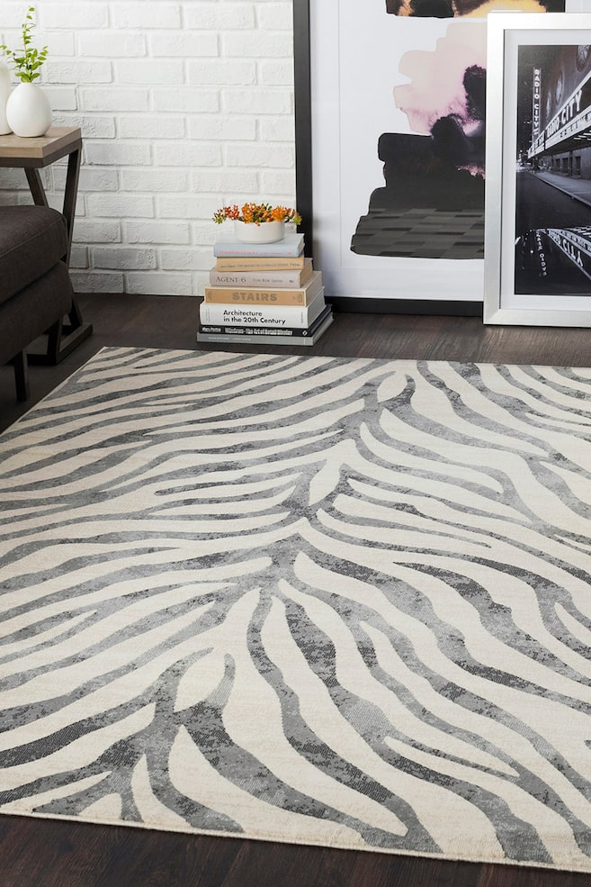 City Animal Print Zebra Boho Rug - Grey/Beige - 1
