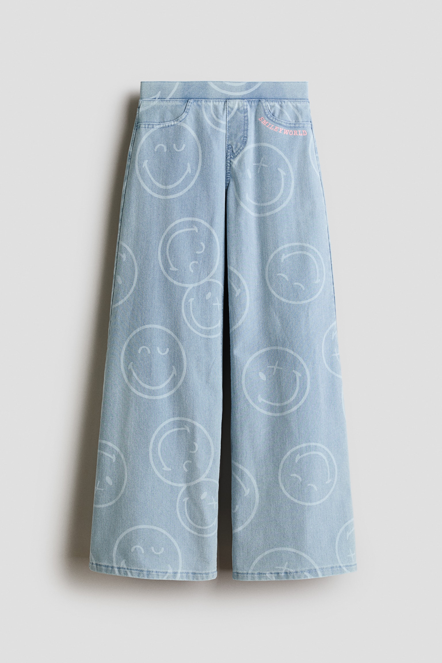 Pantalón ancho con apariencia de denim - Azul denim claro/SmileyWorld® - 1