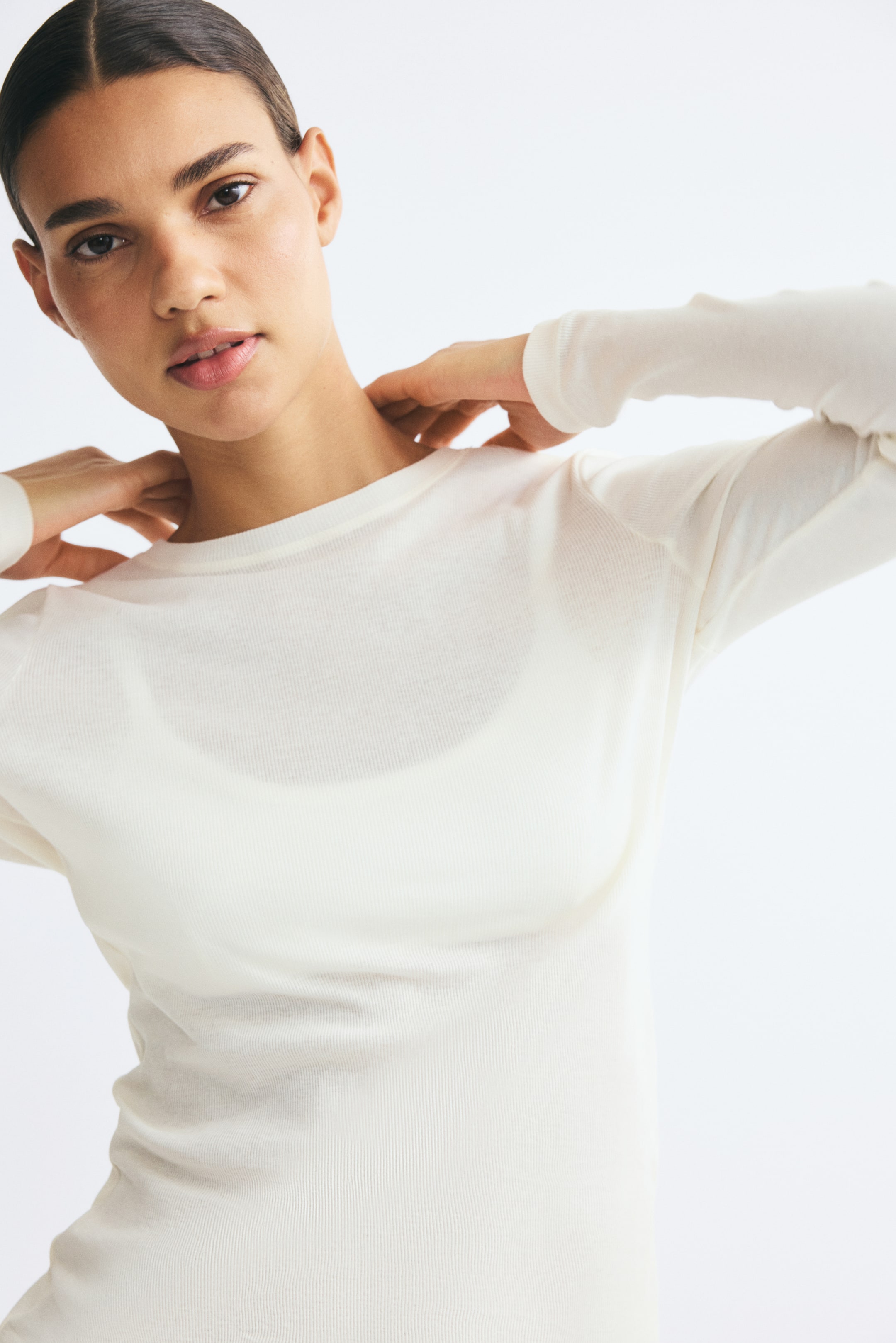 View larger image: Ribbed pima cotton top - White - Ladies | H&M 1