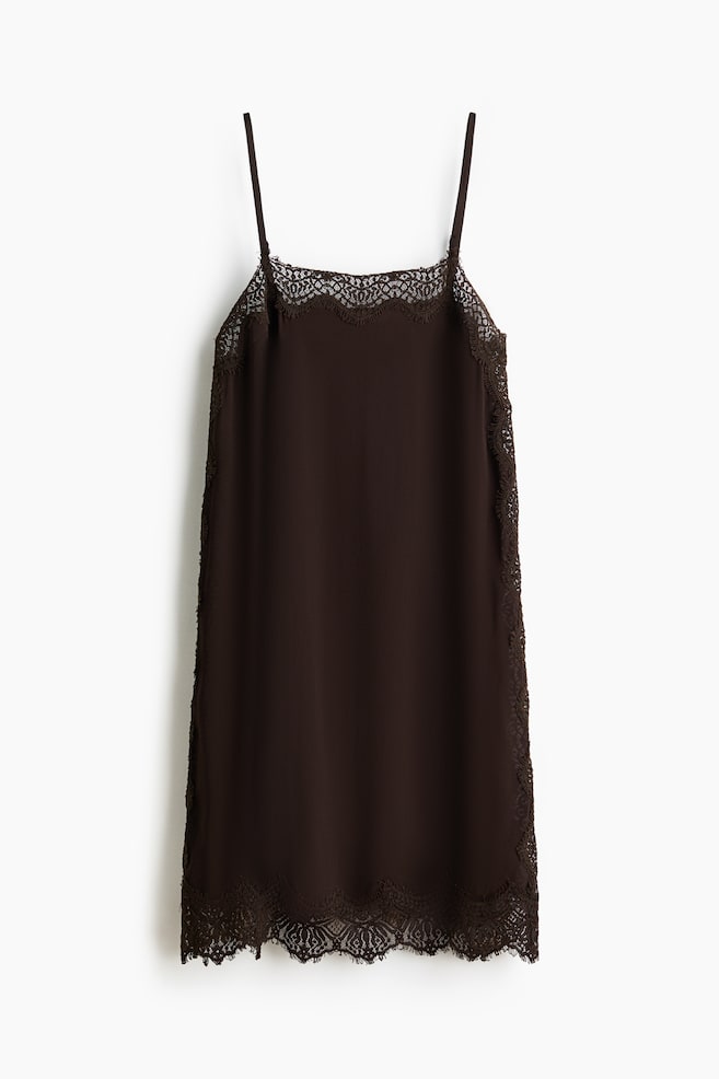 Vestido de viscosa con ribetes de encaje - Marrón oscuro - 1