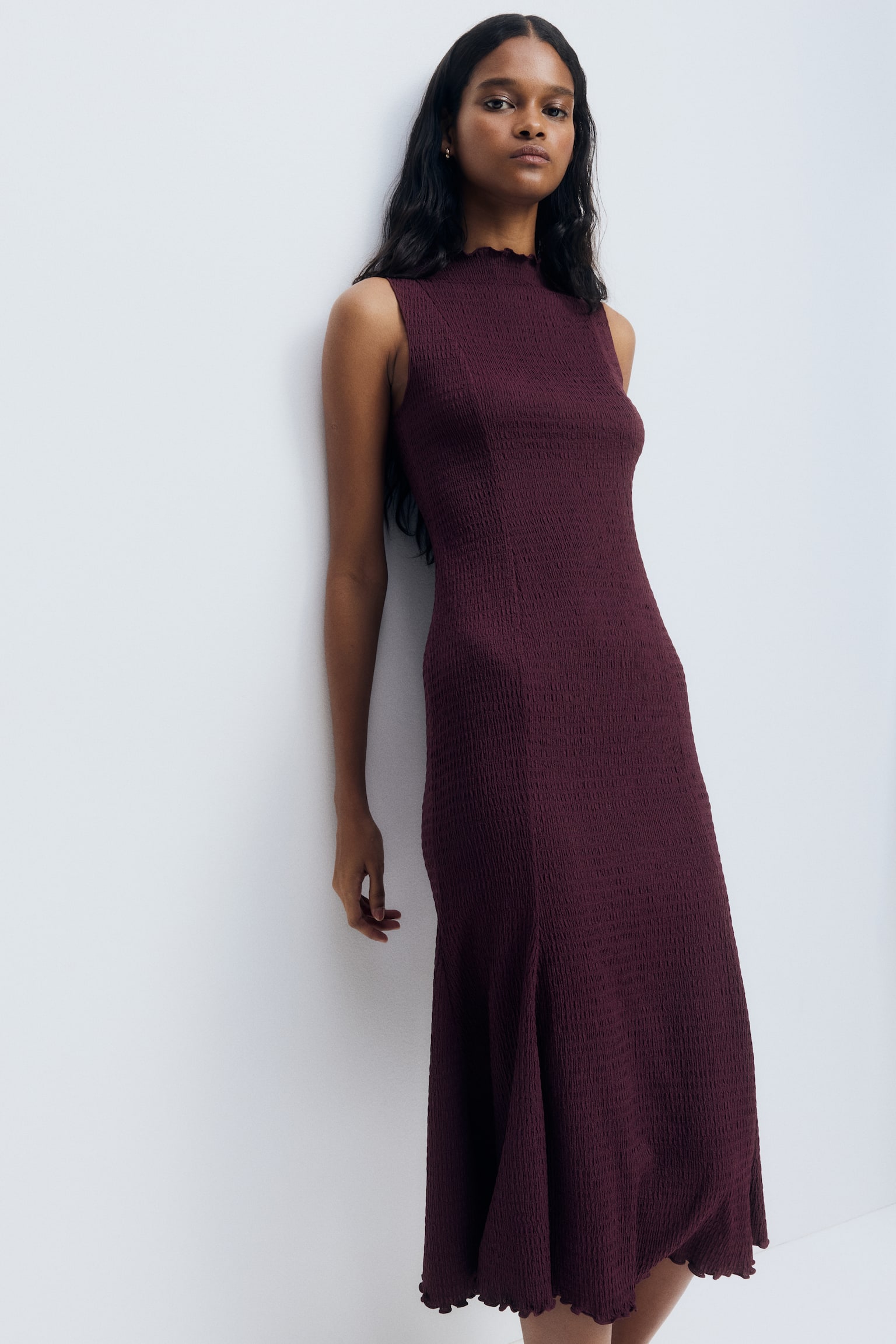 Smocked dress - Plum red/Light blue - 4