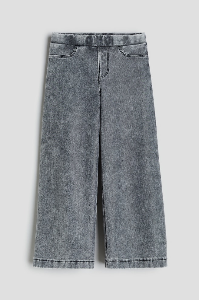 Wide denim-look trousers - Washed denim grey/Light denim blue/Light pink - 1