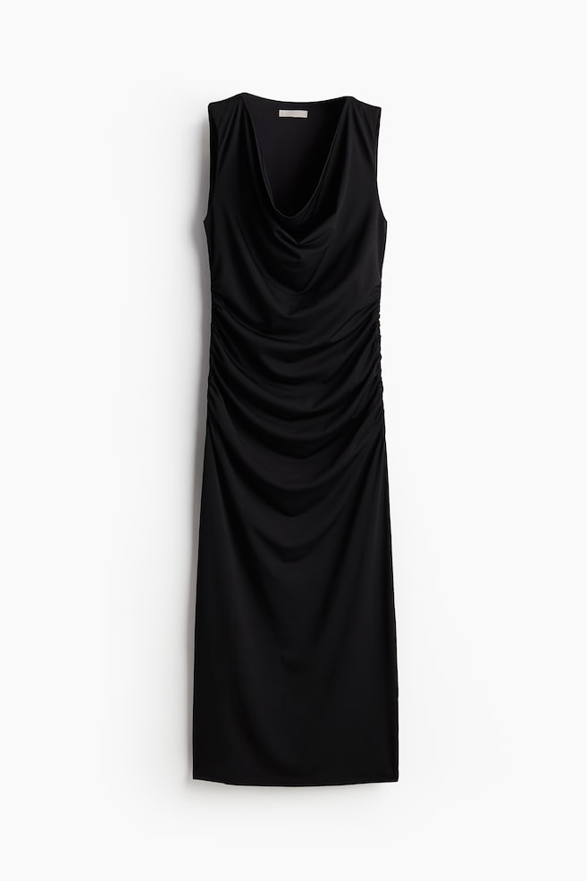 Vestido con escote drapeado - Negro/Verde caqui oscuro - 1