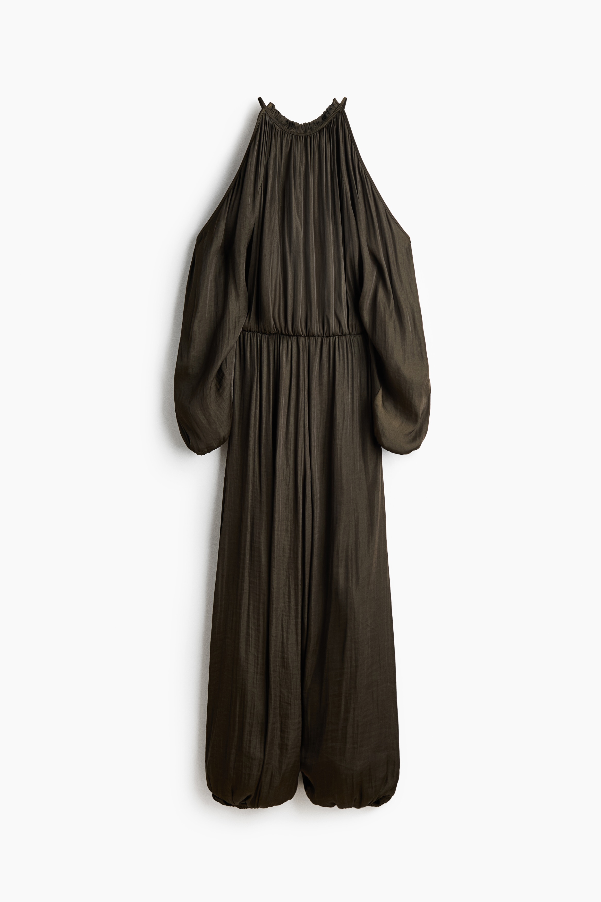 Cold-shoulder satin jumpsuit - Dark khaki green