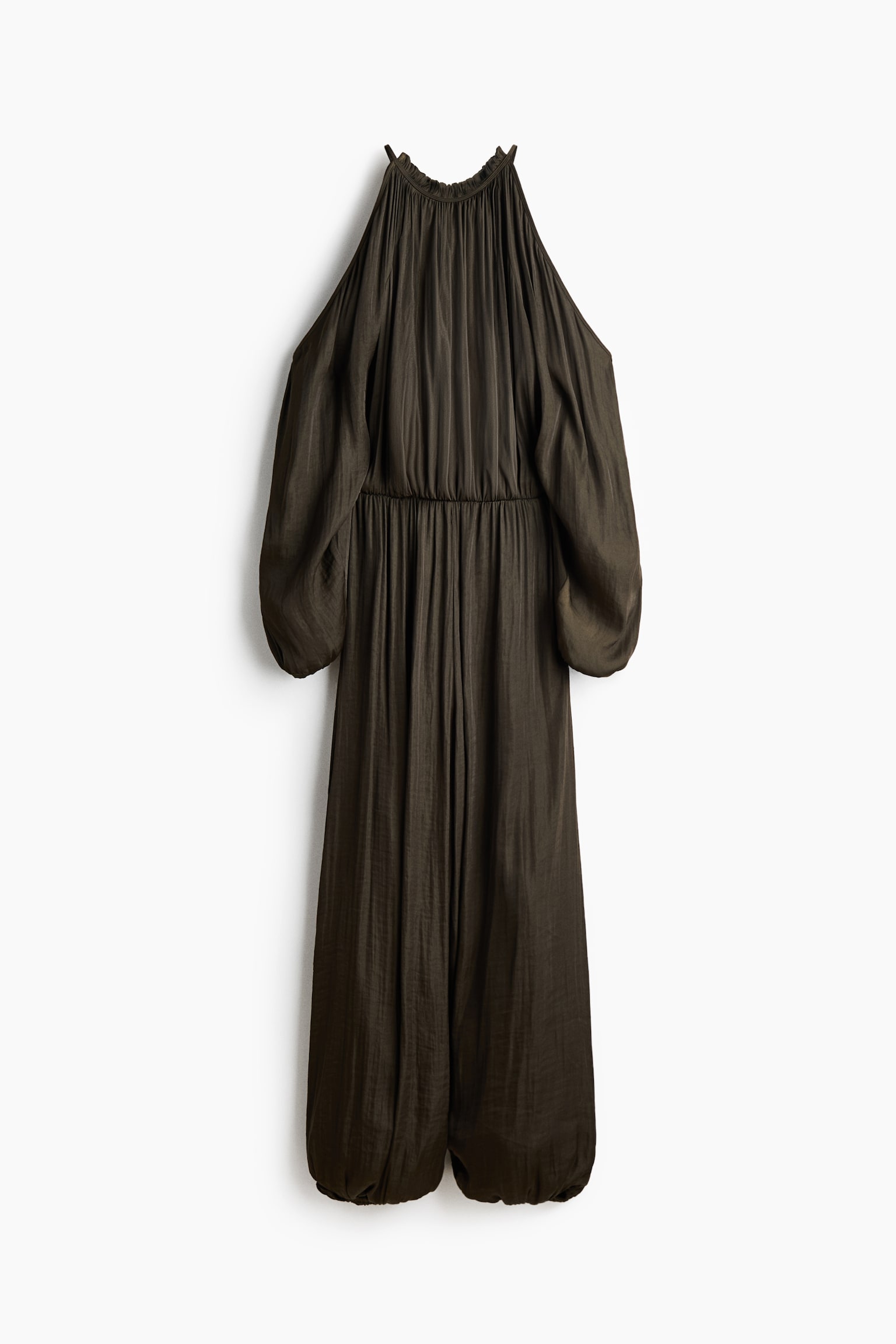 Cold-shoulder satin jumpsuit - Dark khaki green