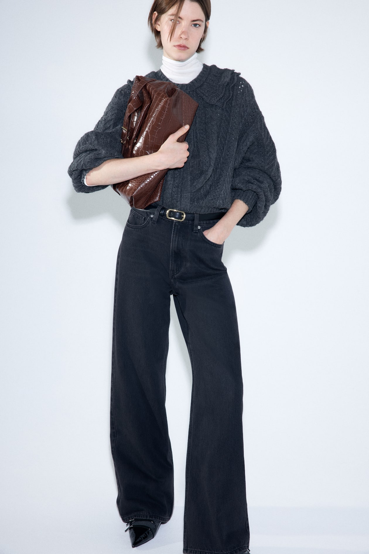 Cable-Knit Cardigan with Collar