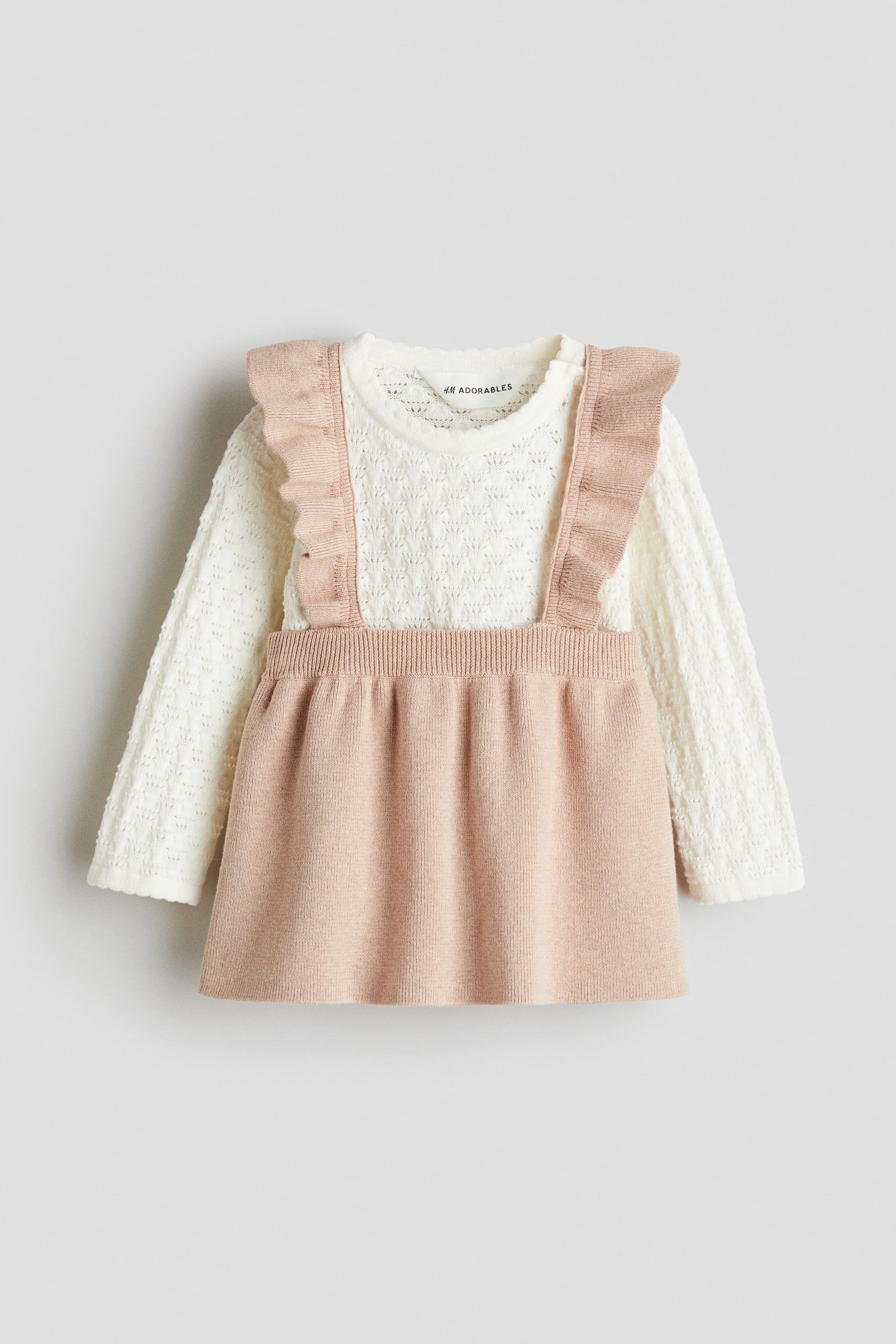 Детский комплект H&M из хлопкового топа и юбки, 2 предмета, цвет: Розовый / Белый — фото 1