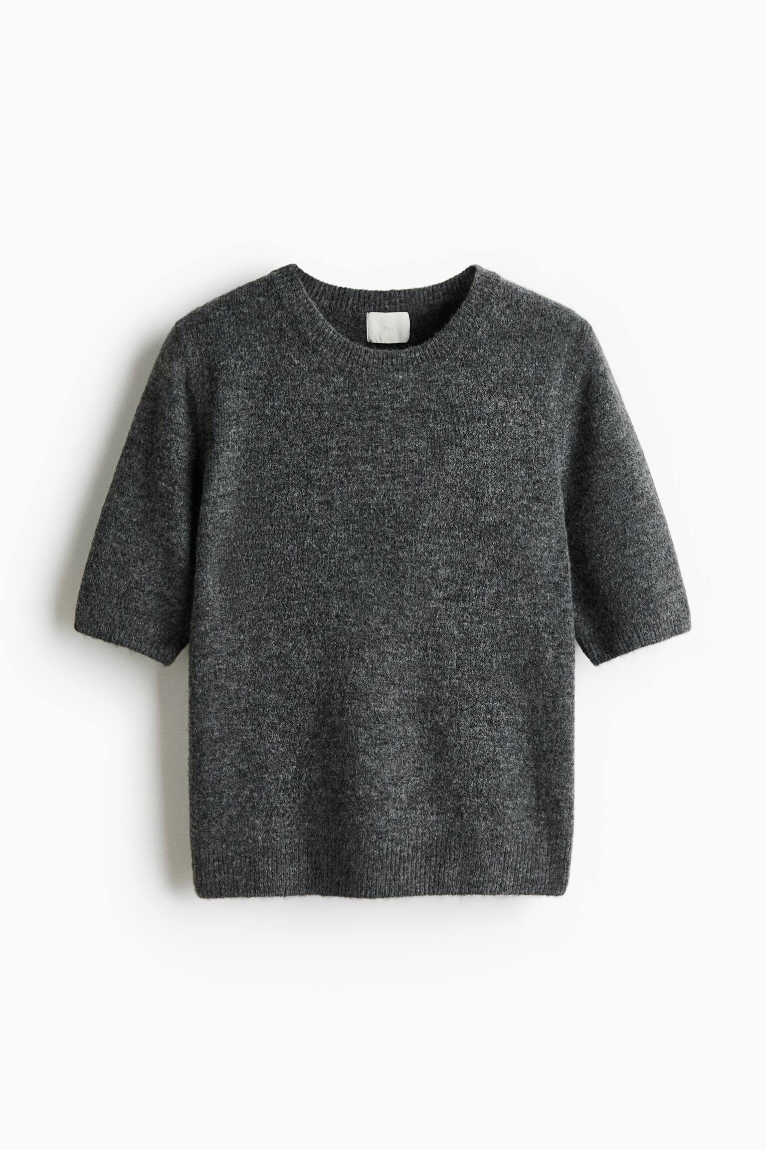 Fine-knit T-shirt - Dark grey marl/Light yellow/Beige marl