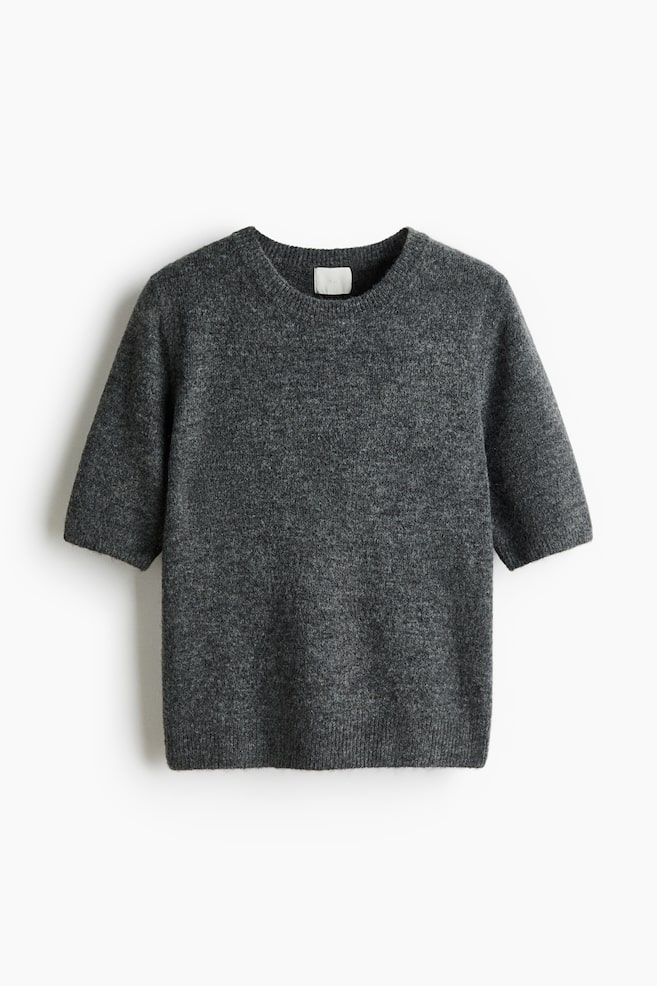Knitted T-shirt - Dark grey marl/Greige marl/Powder pink/Dark purple/Light dusty pink/Beige marl/Navy blue/Light mole marl/Light yellow - 1