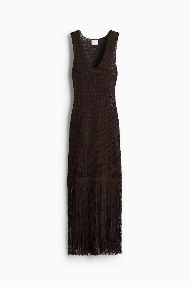 Strickkleid mit Fransen - Dunkelbraun - 1