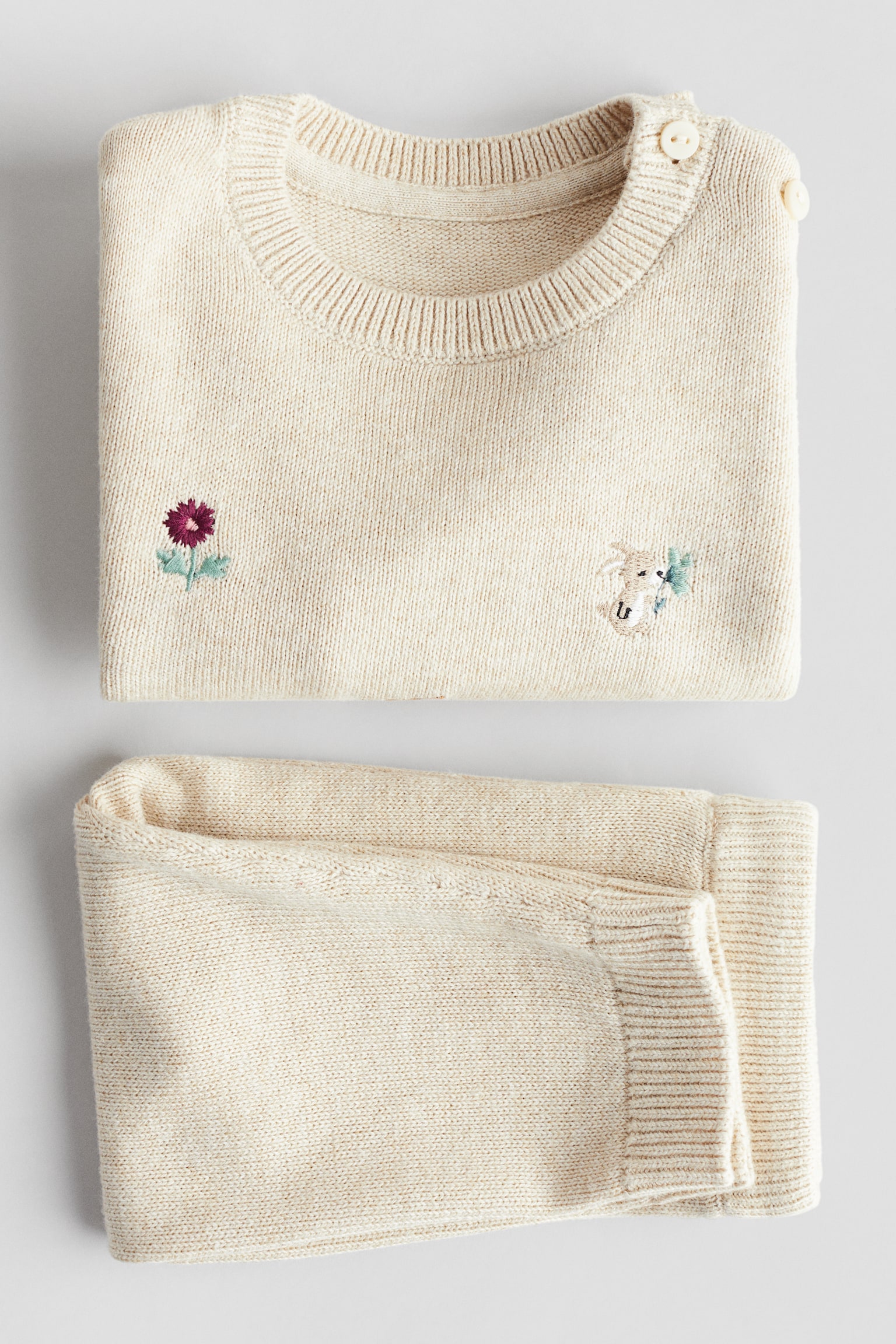 Детские комплекты H&M 2-Piece Embroidered-Detail Cotton Set, цвет: Светлый бежевый — фото 2