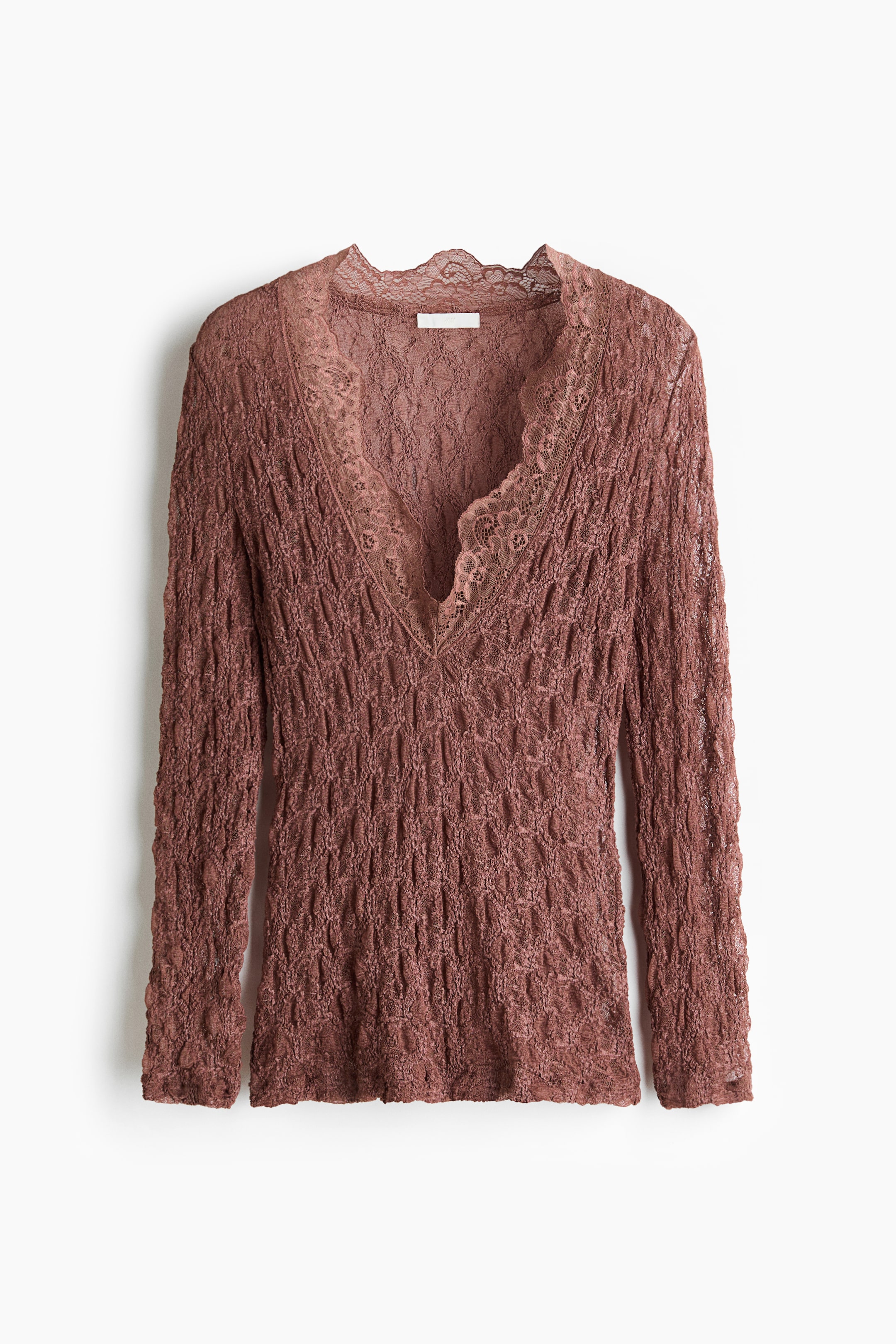 Zobrazit větší obrázek: Krajkový top s výstřihem do véčka - Starorůžová - ŽENY | H&M CZ 1