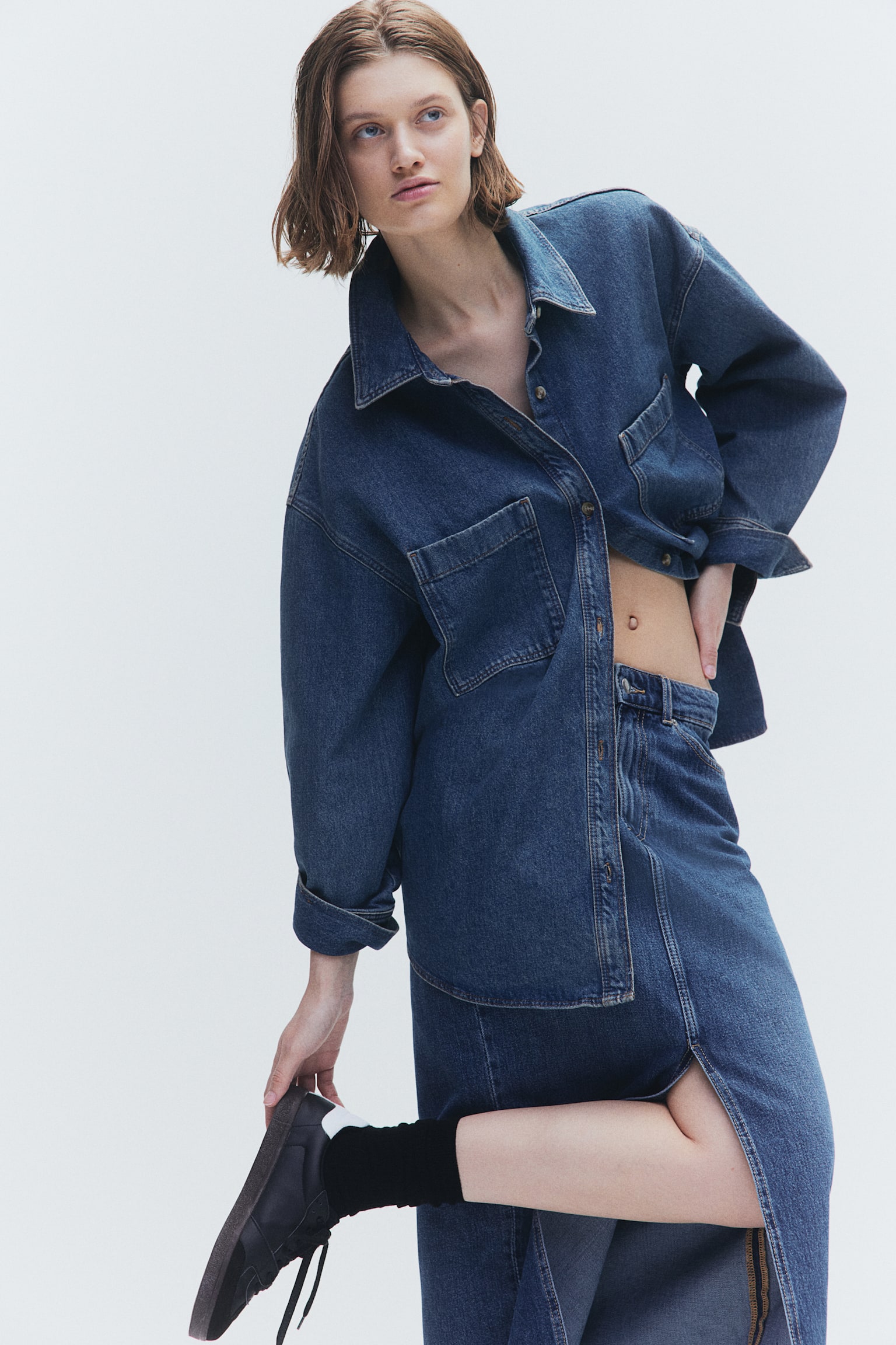 Oversized Denim Shirt - Denim blue/Dark greige/Dark grey - 1