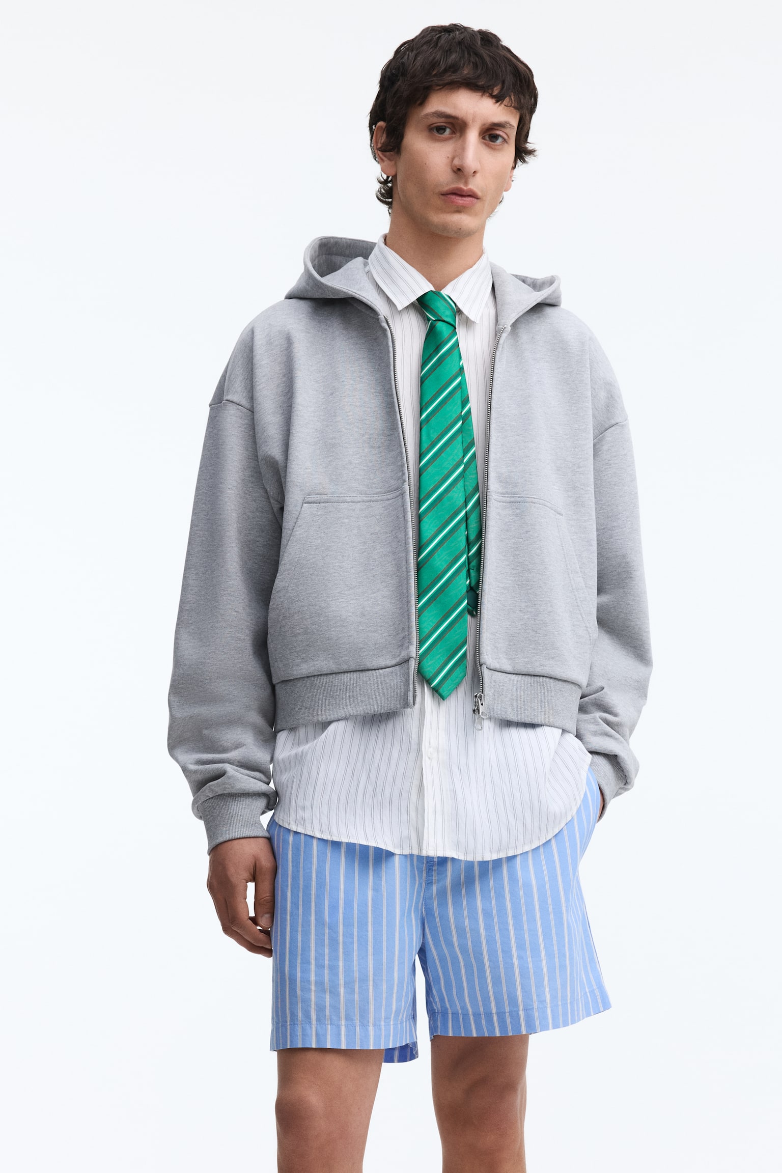 Regular-Fit Cotton Shorts - Light blue/striped - 1