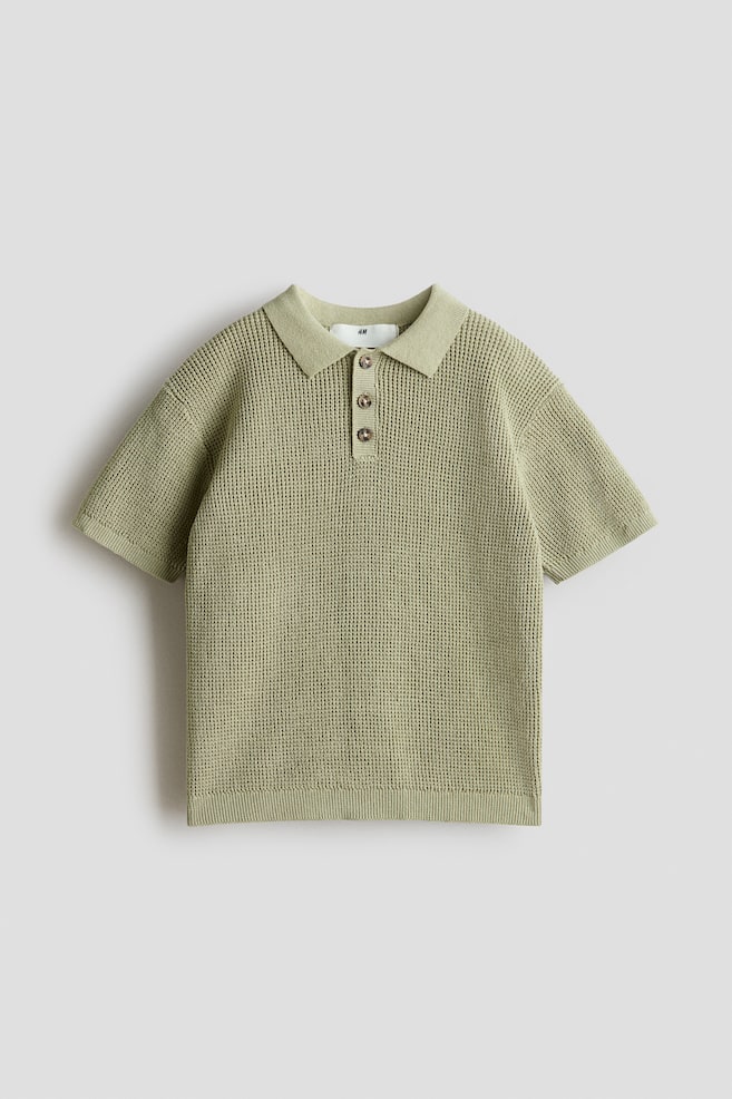 Cotton-knit polo shirt - Light khaki green/Cream - 1