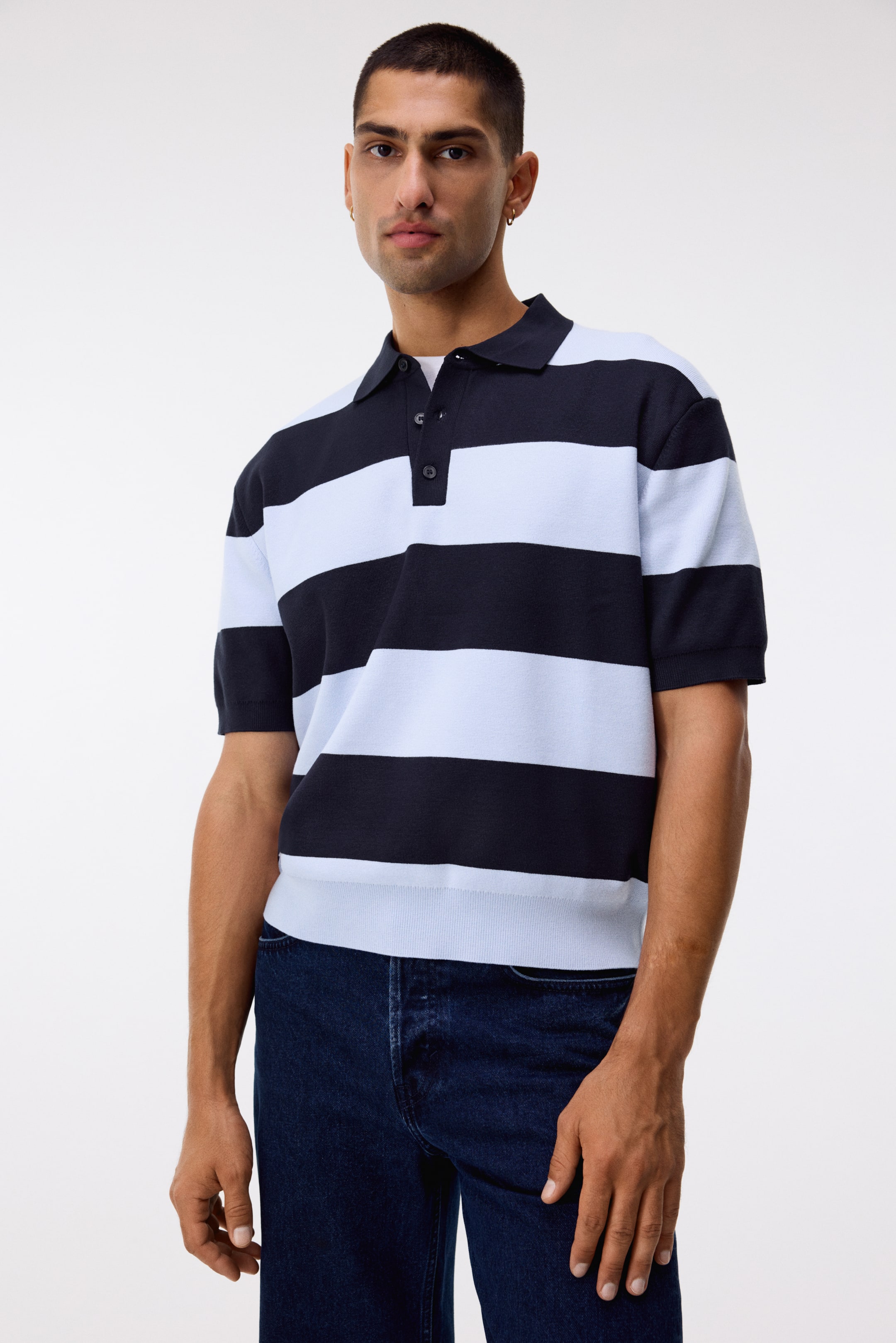 View larger image: Regular Fit Polo shirt - Navy blue/Striped - Men | H&M SG 1