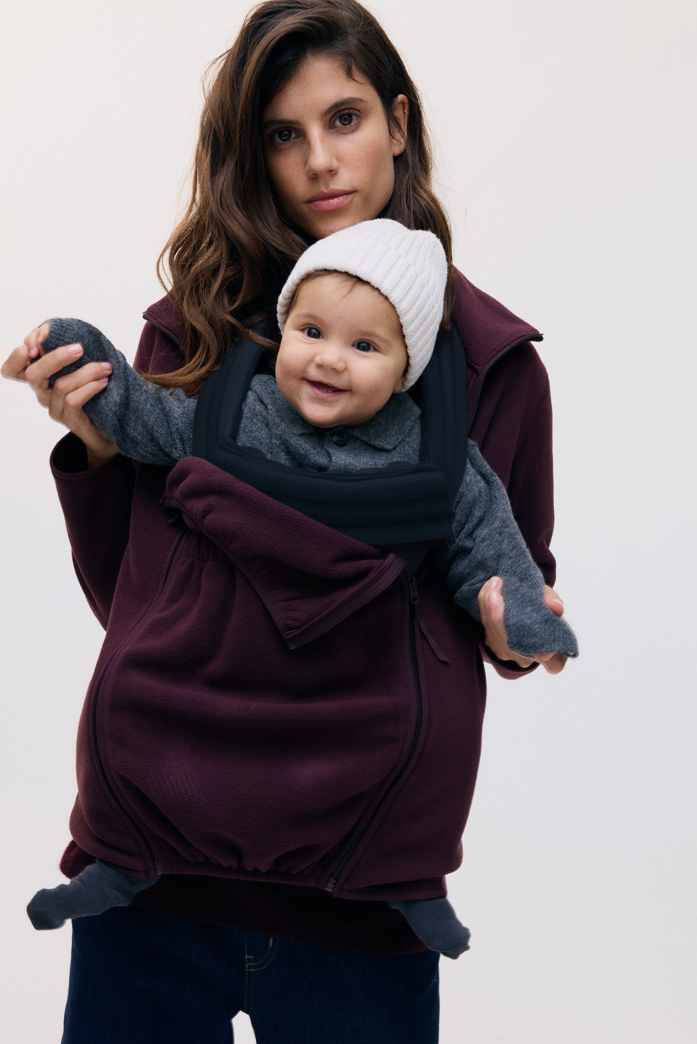 MAMA Bärjacka i fleece Before & After - Vinröd/Ljusbeige