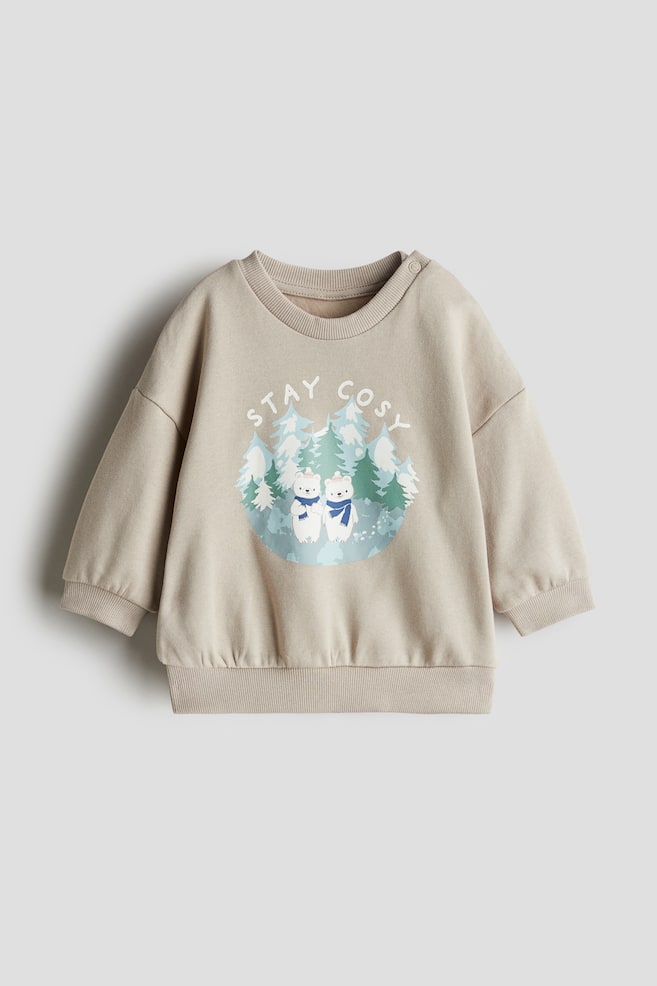 Printed Sweatshirt - Beige/bears/Dark gray/fox - 1