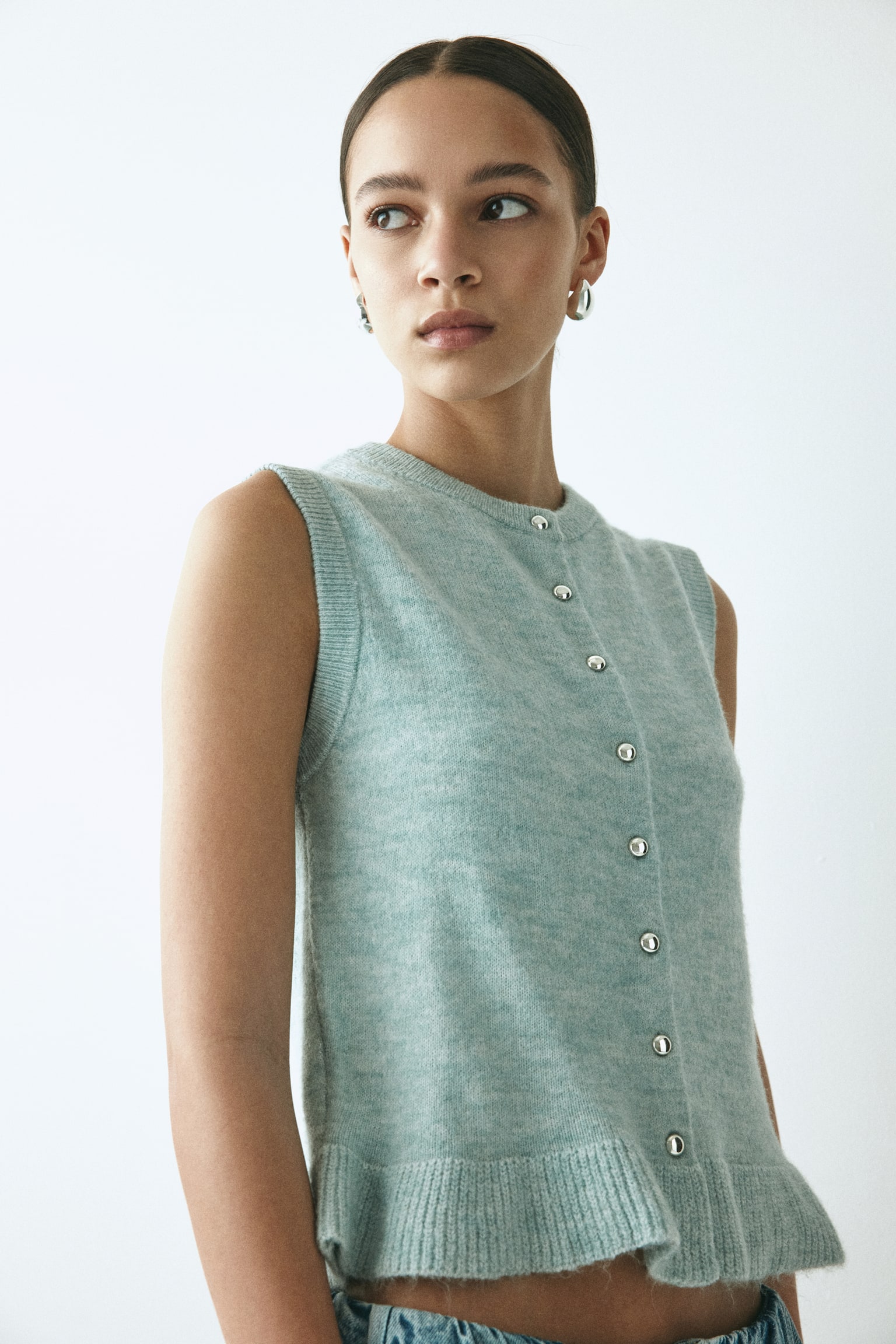Knitted waistcoat - Light turquoise marl/White/Dark grey marl - 1