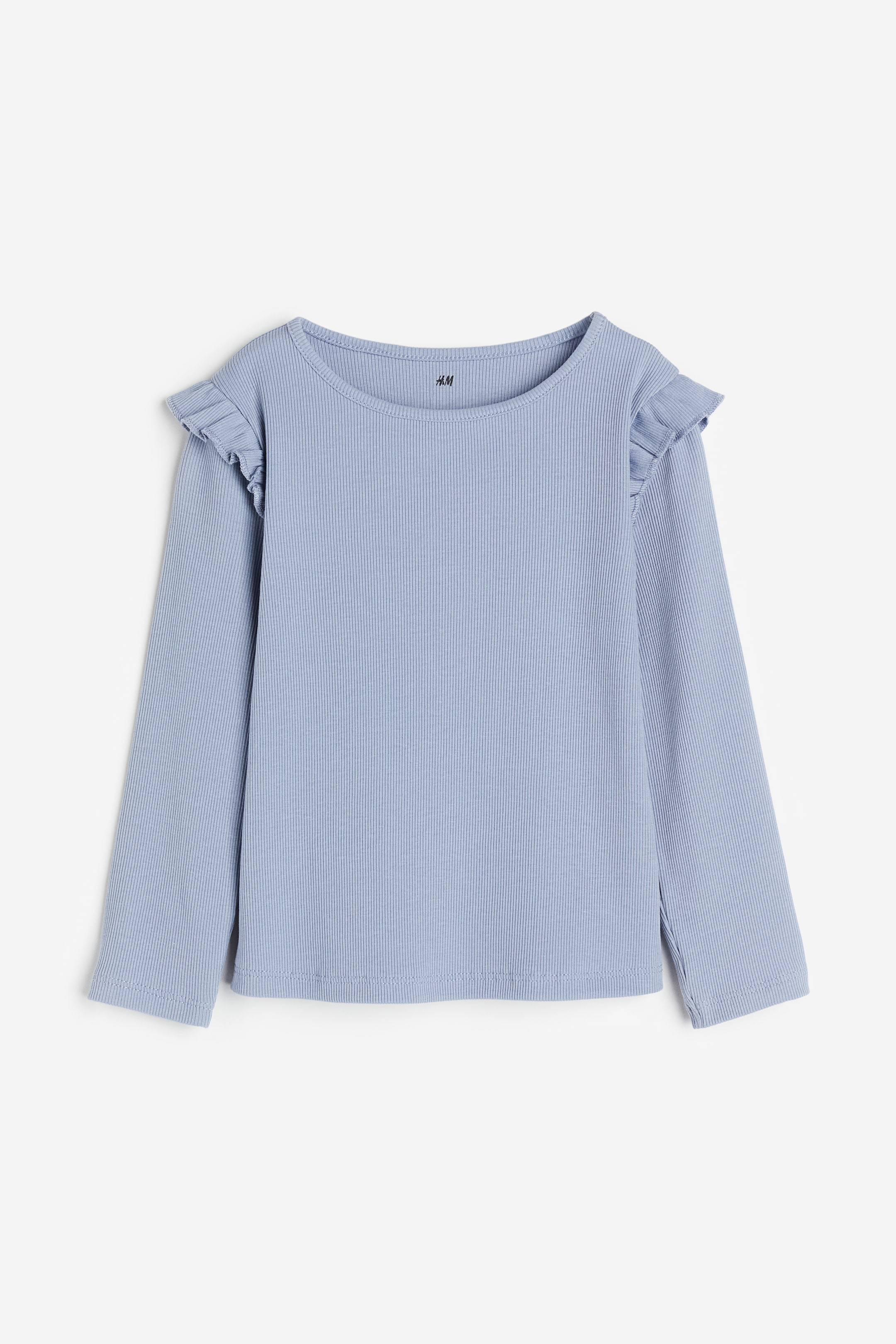 View larger image: Flounce-trimmed ribbed top - Blue - Kids | H&M IN 1