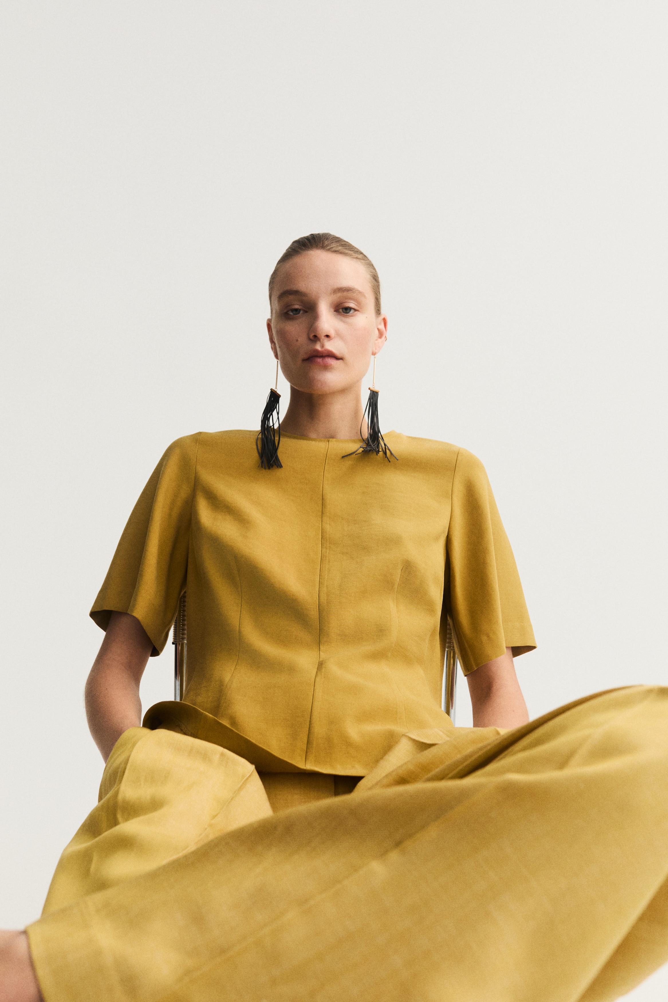 Bluza s volanom - Senf žuta/Krem