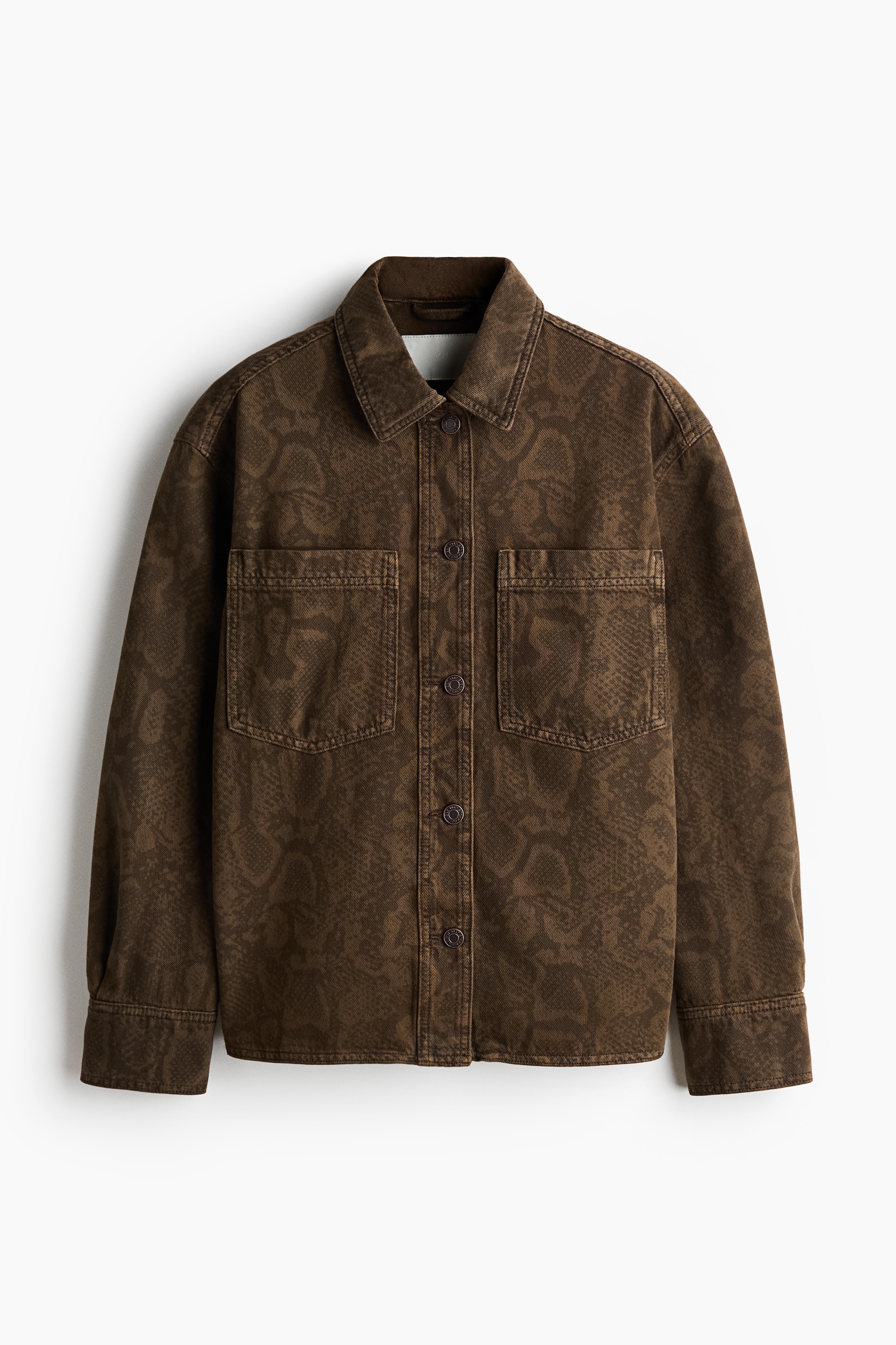 Cotton Denim Overshirt - Dusty brown/snakeskin pattern/Denim black