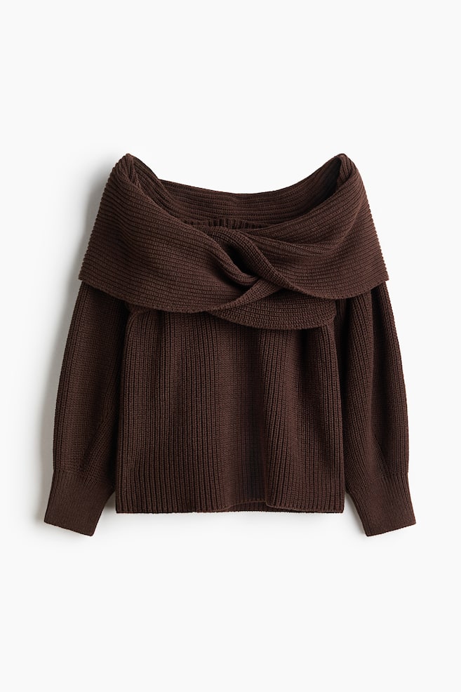 Off-the-Shoulder Sweater - Dark brown - 1