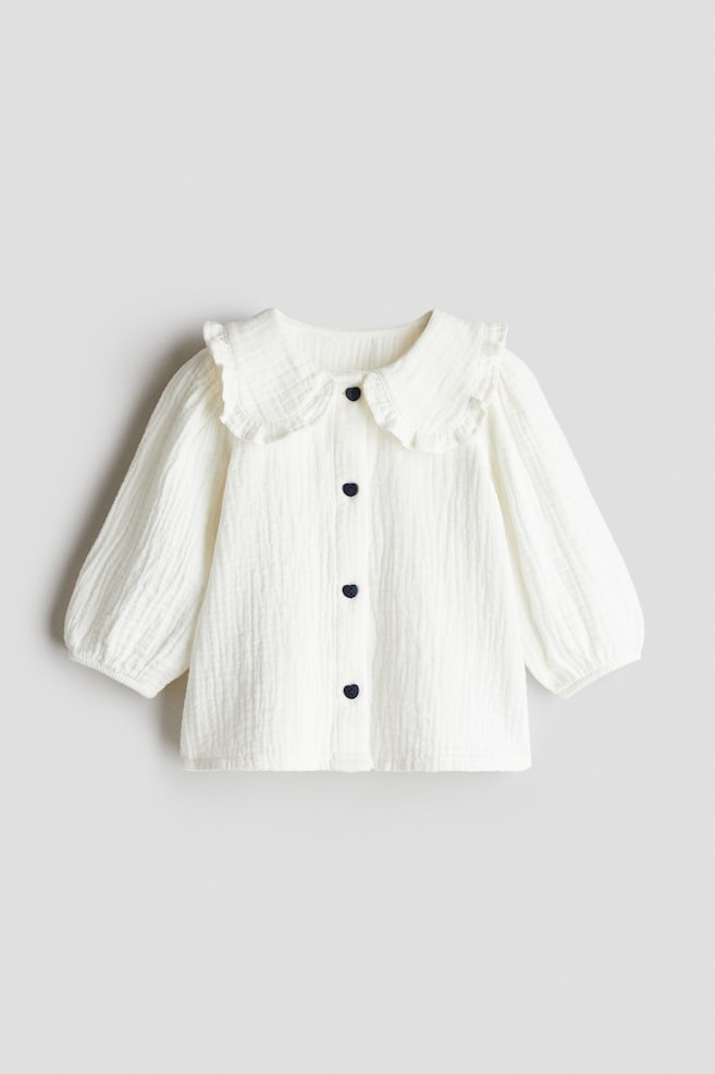 Blus med krage - Vit/Denimblå - 1