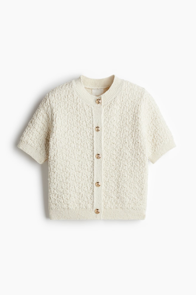 Textured-knit cardigan - Cream - 1
