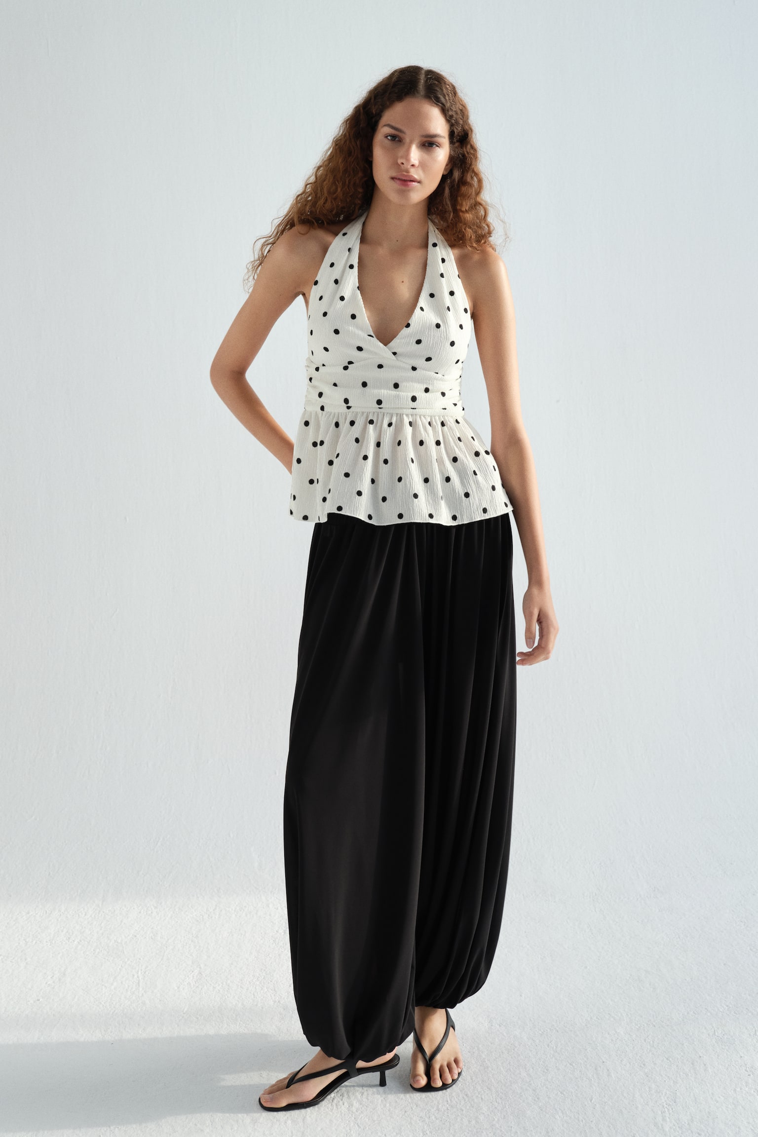 Peplum halterneck top - White/Polka dot/Pale yellow/Polka dot - 5