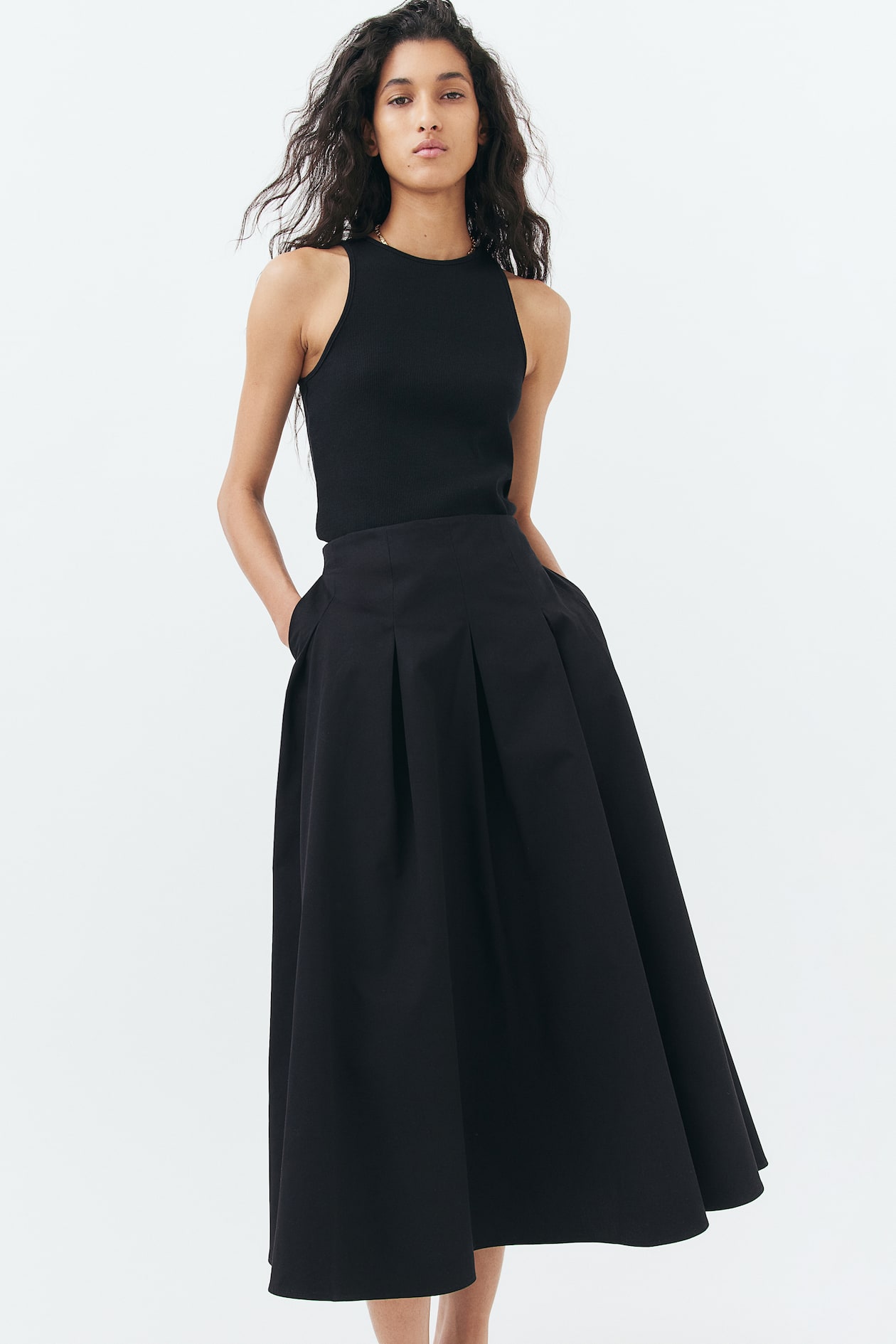 Long Pleated Skirt Black Ladies H&M AU