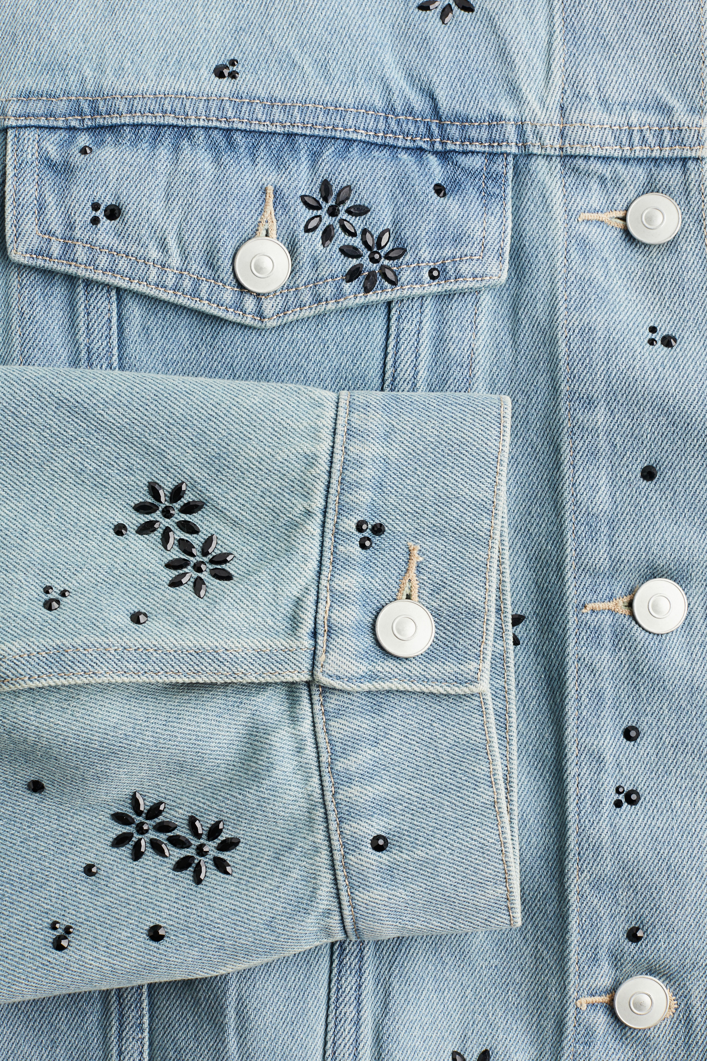 ラインストーンエンベリッシュド デニムジャケット - ライト