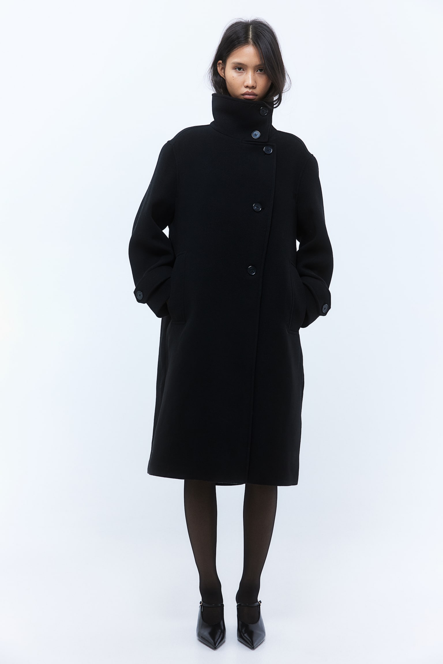 High-collar coat - Black - 4