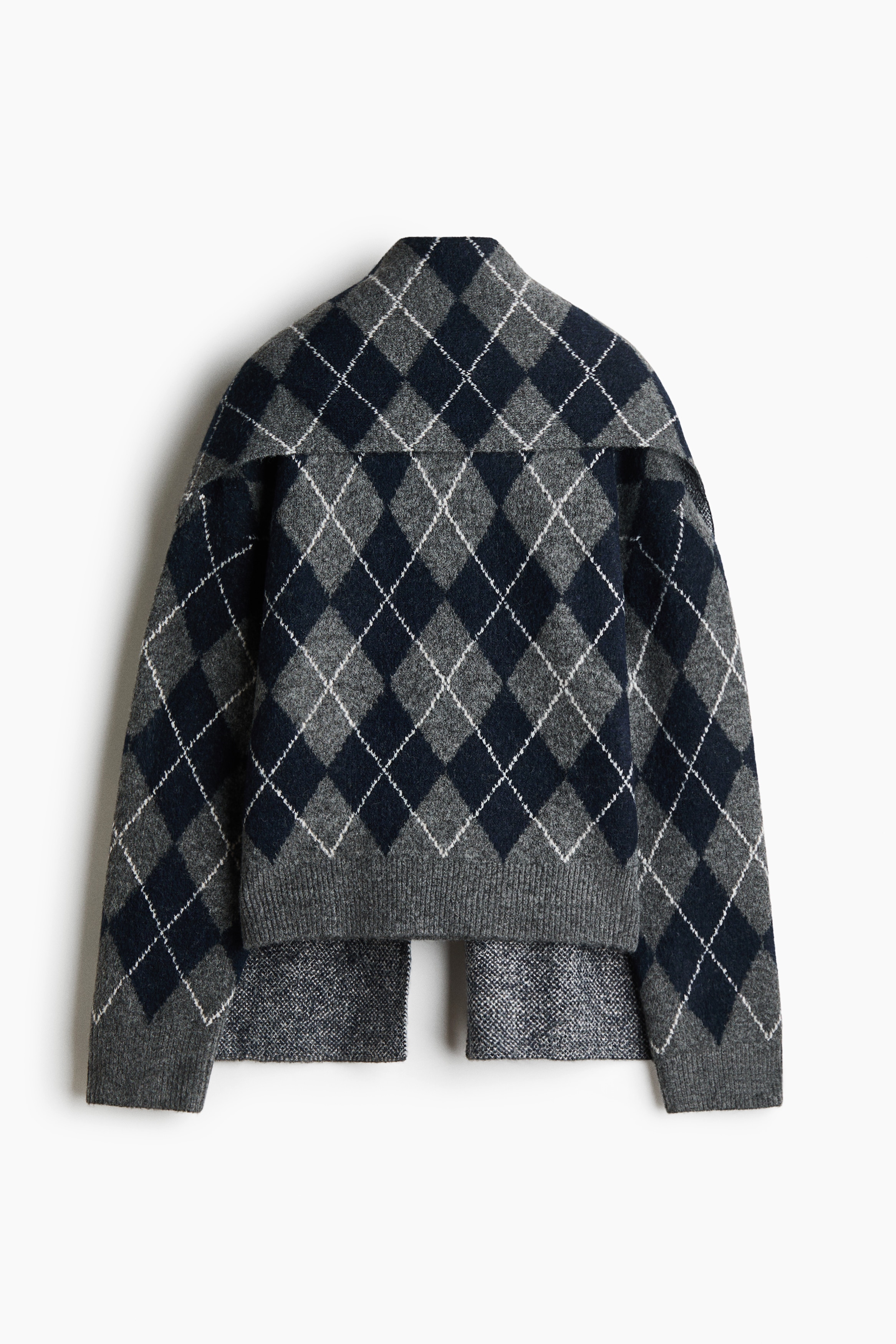 Pullover con sciarpa applicata - Grigio scuro/motivo a losanghe