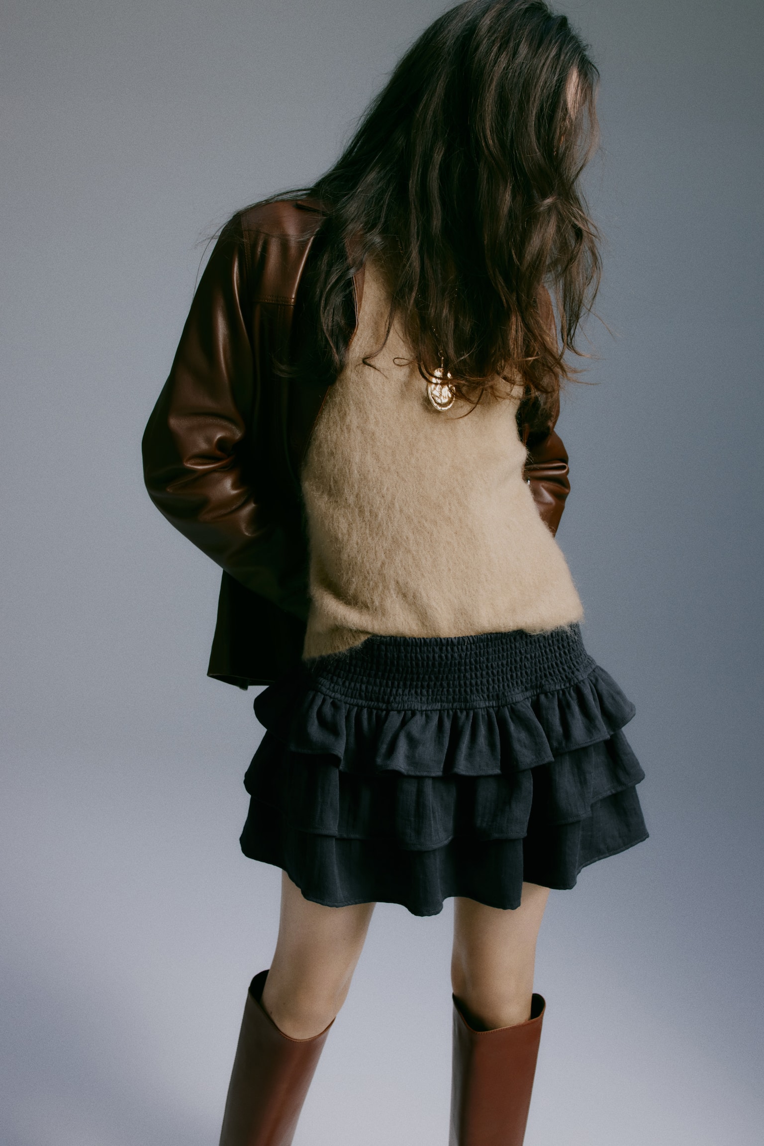 מכנסי חצאית קומות - שחור משופשף/בורדו/דוגמה - 4