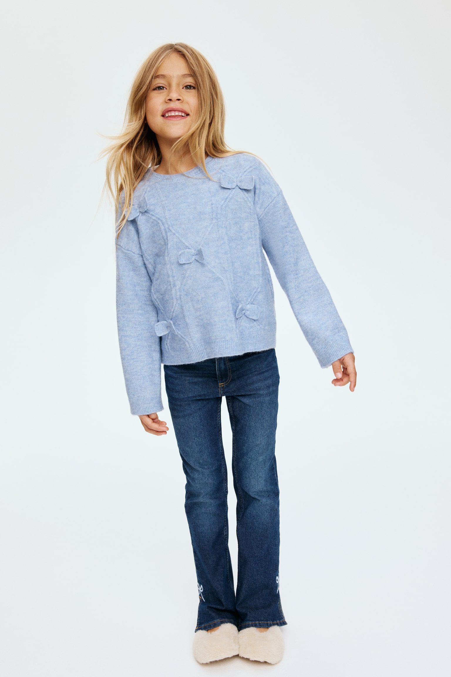 Bow-detail knitted jumper - Light blue/Light pink/Cream - 4