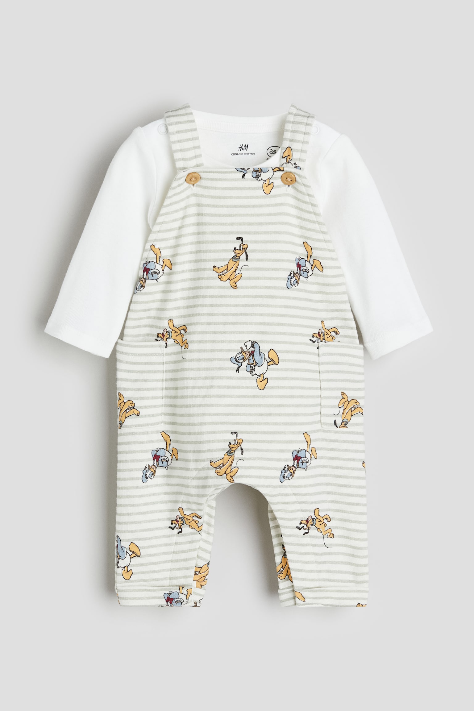 Dungarees & Bodysuit Set - Light dusty green/Donald Duck/Light beige/Winnie the Pooh - 1