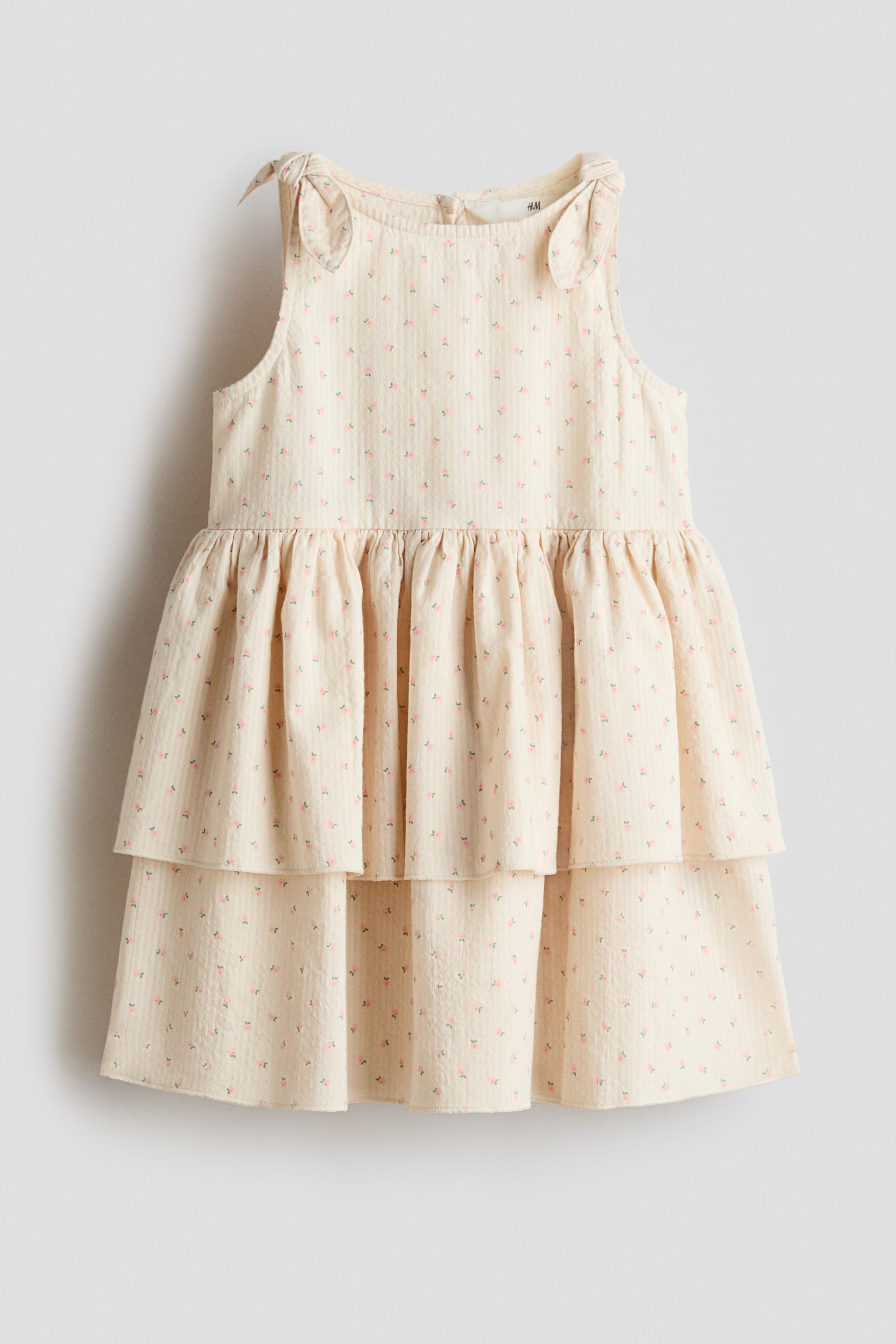 Tiered Seersucker Dress - Light beige/floral/Light pink/striped