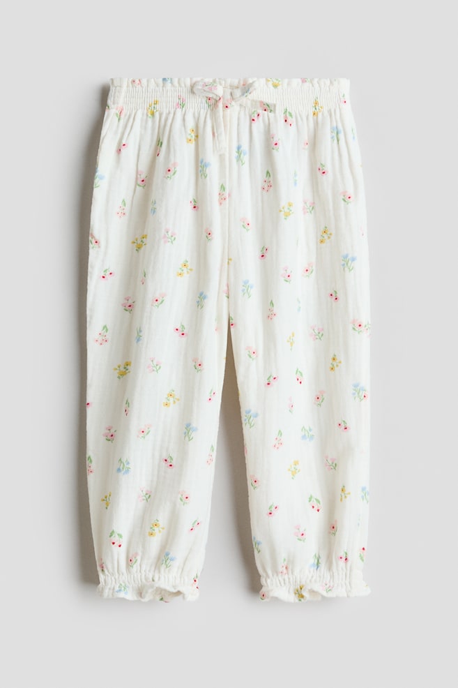 Pantalon en mousseline de coton - Crème/fleuri/Blanc/bleu/fleuri - 1