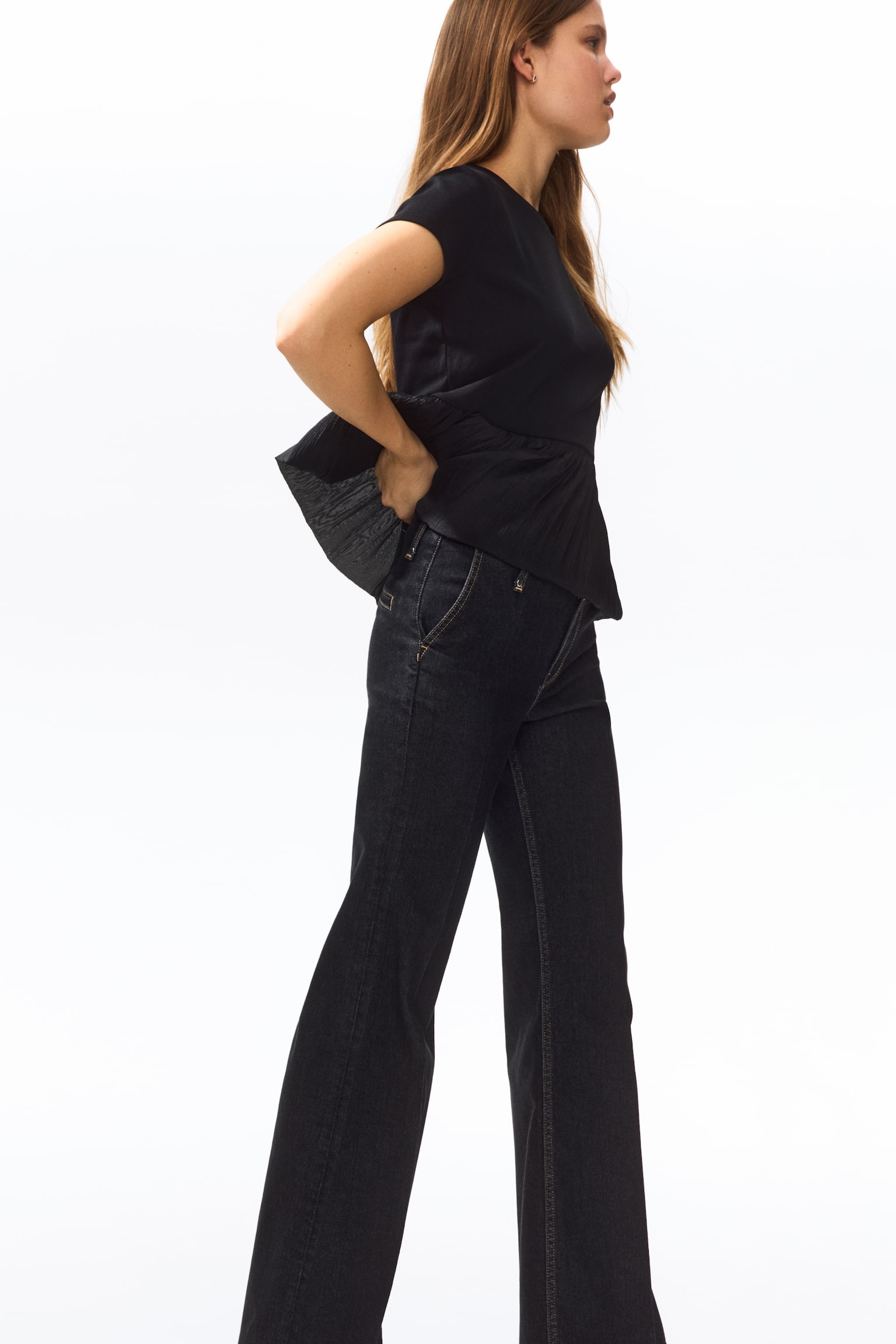 Bootcut High Waist Jeans - Tvättad svart/Ljusbeige - 3