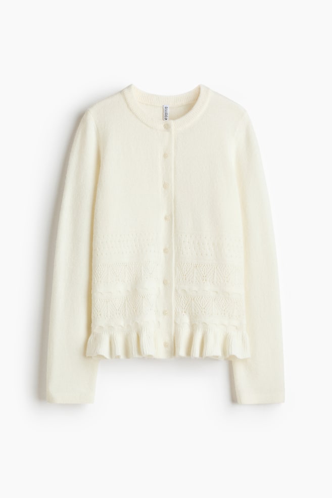 Pointelle-Knit Cardigan - White/Gray melange/Navy blue - 1